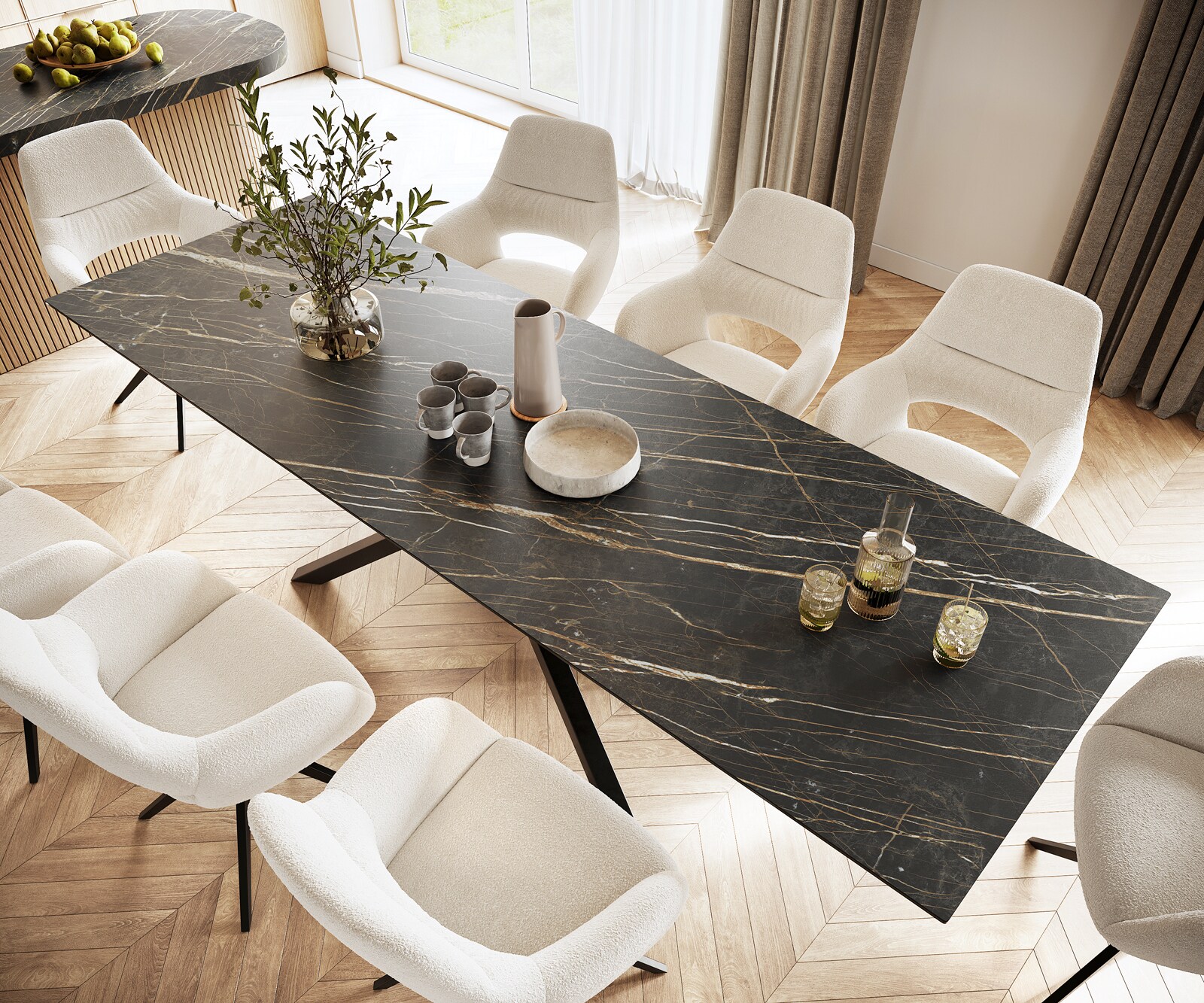 Маса 300x100cm Keramik Laminam®Noir Desir Кафяв среден крак Кръст Черен Edge 3