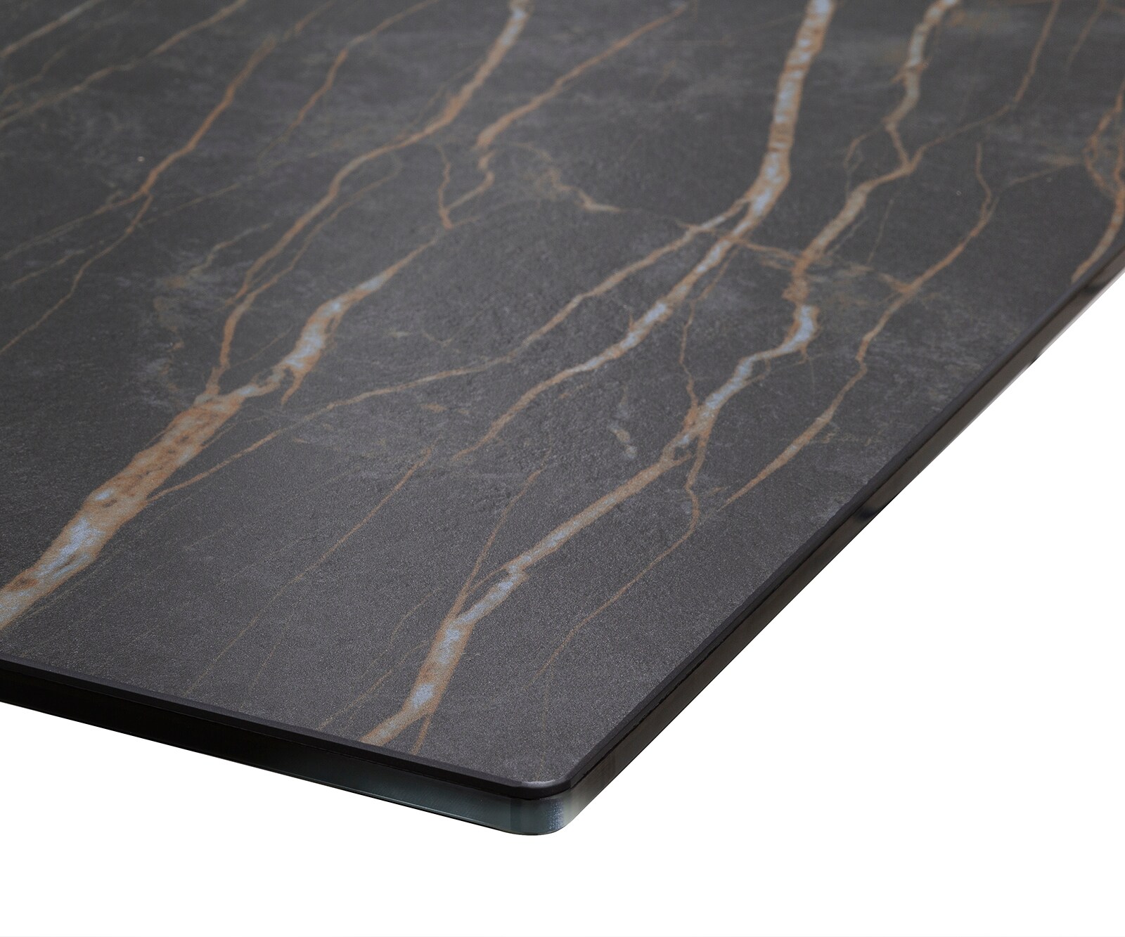 Разтегателна трапезна маса Edge 180-220х100 см Керамика Laminam®Noir Desir Кафяв W-образна основа Титаниев цвят 4
