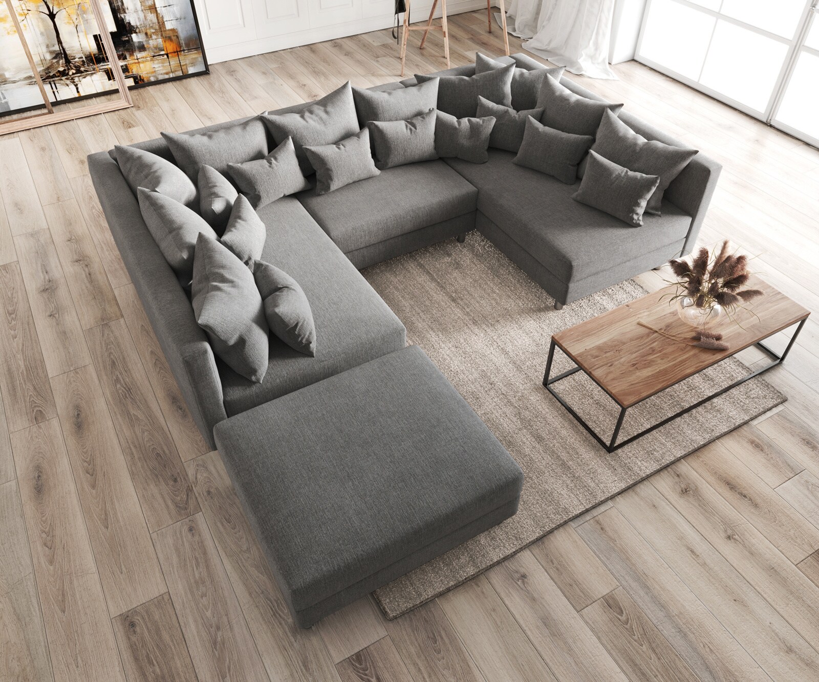 Жив пейзаж Светлосива модулна текстурирана тъкан Табуретка Clovis 3 Жив пейзаж Светлосива модулна текстурирана тъкан Табуретка Clovis 3