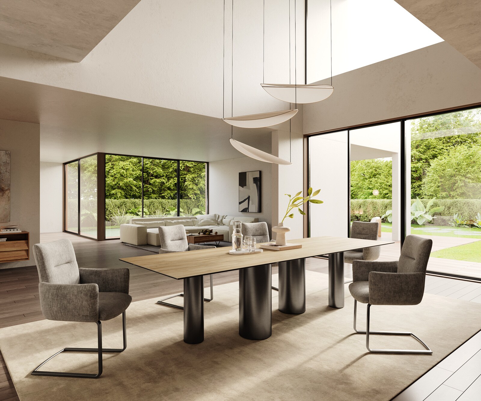 Трапезна маса Edge 300x100, керамика Laminam „®“, цвят „Sabbia“ (дъбов), крака от неръждаема стомана, графит 7