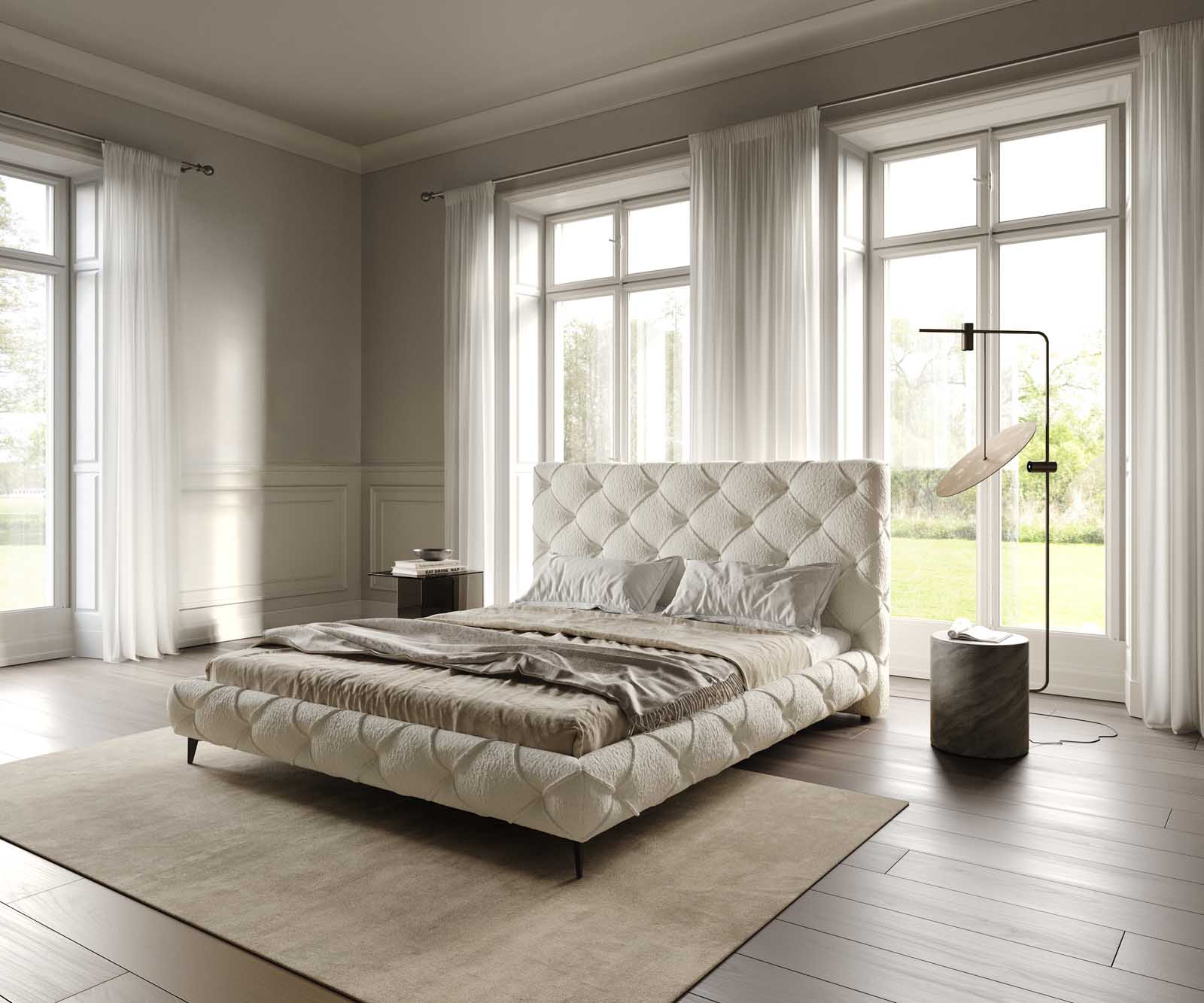 Тапицирано легло Nayara 180x200 cm bouclé кремаво-бяло Тапицирано легло Nayara 180x200 cm bouclé кремаво-бяло