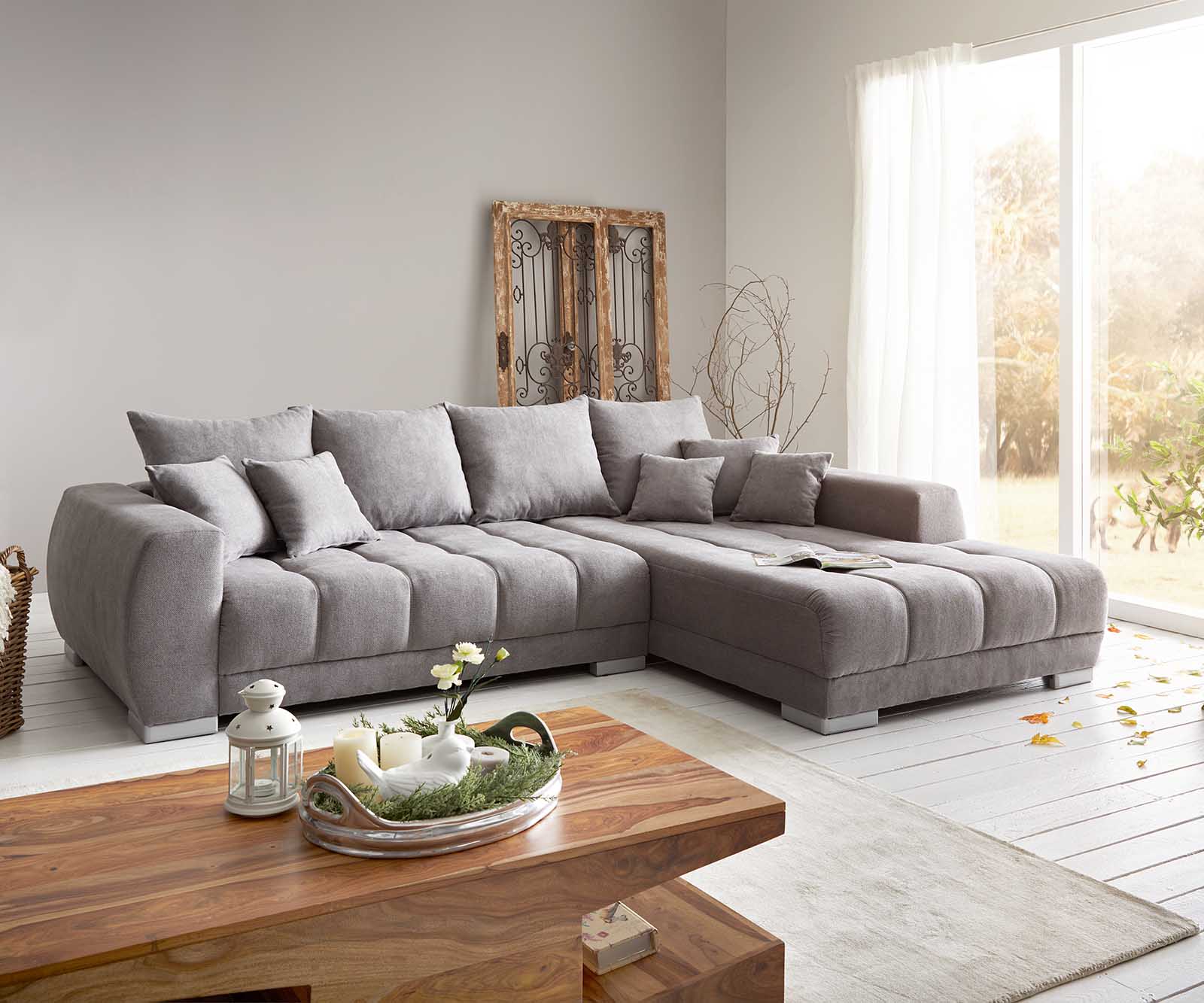 Ъглов диван Josea 300x220 cm микрофибър камък сив Recamiere десен 1