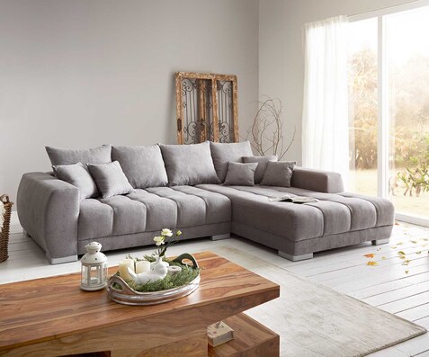 Ъглов диван Josea 300x220 cm микрофибър камък сив Recamiere десен
