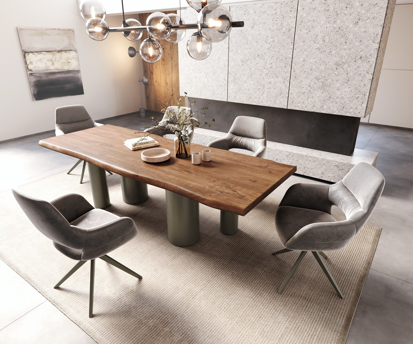Трапезна маса Edge 260x100 XL от акация, кафява, с метални колони, ефектно покритие „Титан“, с естествени ръбове 4