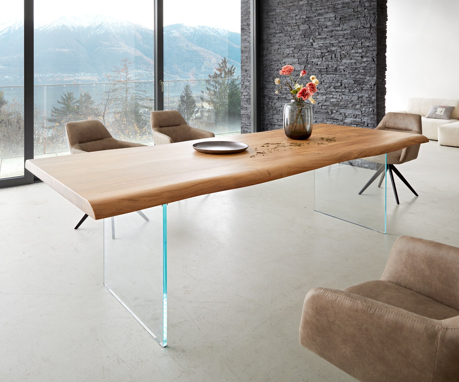 Маса 260x100 XL Акация Натурал Стъкло Edge