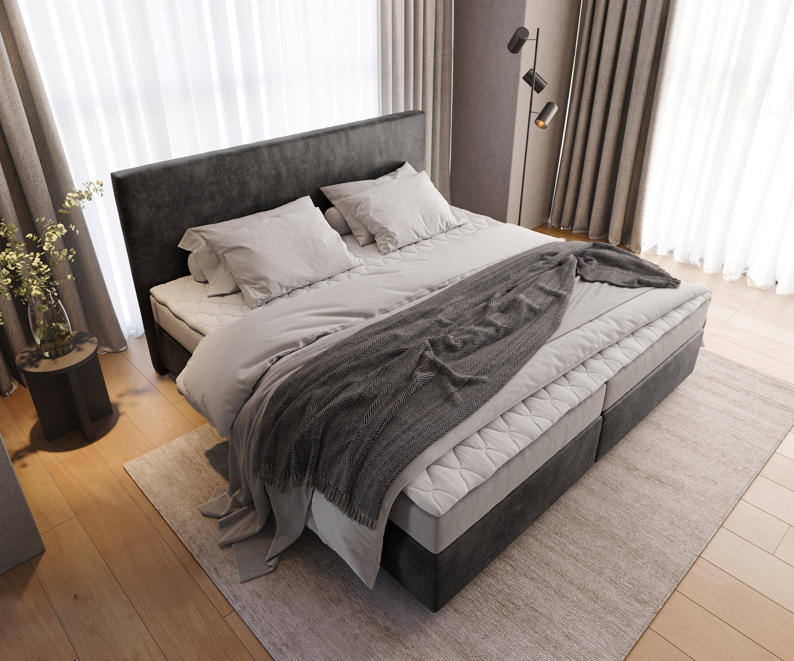 Легло Боксспринг Микрофибър Антрацит Винтидж 200x200 cm Бонел-Матрак PU-Топер Dream-Well 3 Легло Боксспринг Микрофибър Антрацит Винтидж 200x200 cm Бонел-Матрак PU-Топер Dream-Well 3