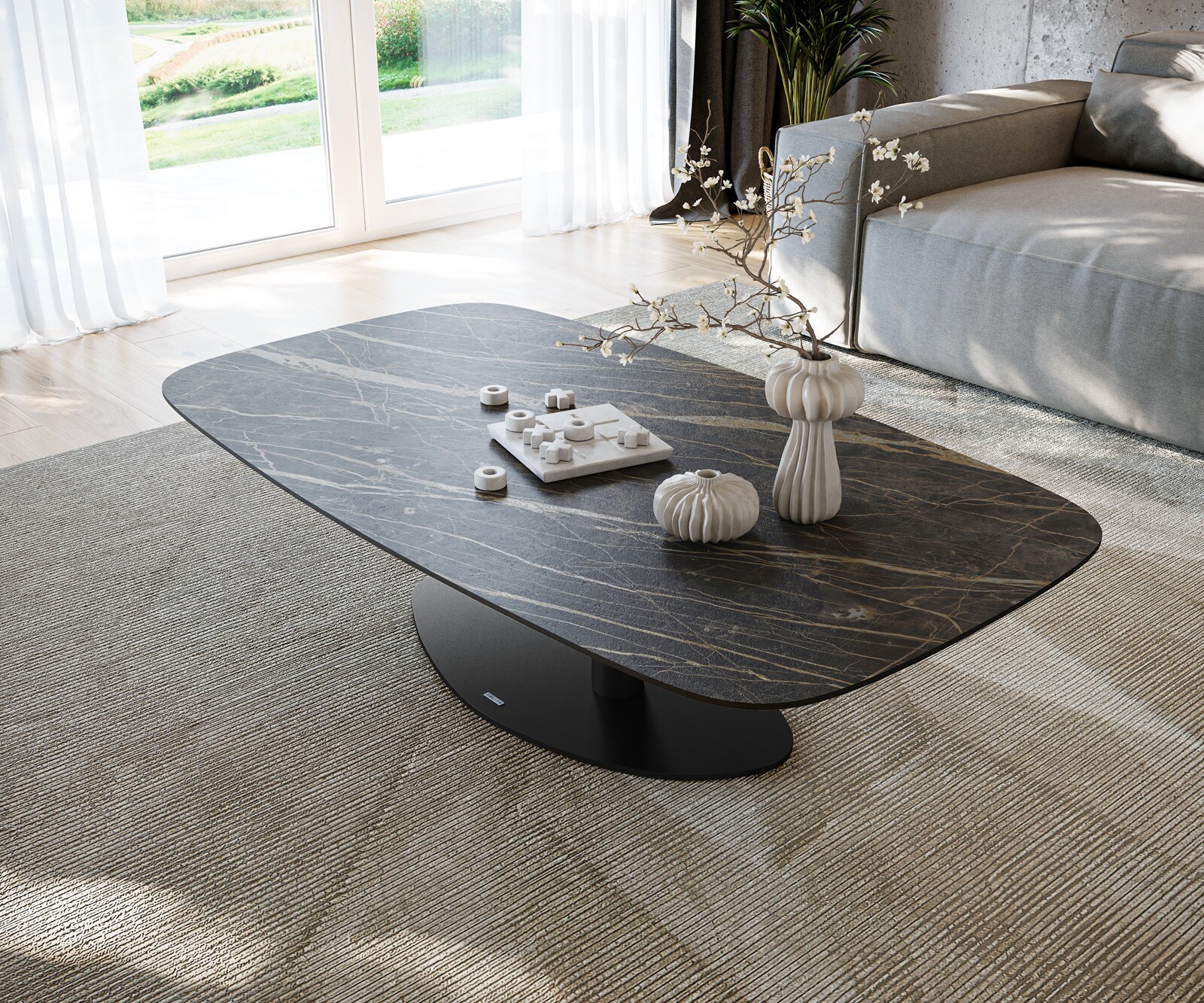 Масичка за кафе Edge Boot 140x80 cm Ceramic Laminam® Noir Desir Brown Vibany Metal Black 4