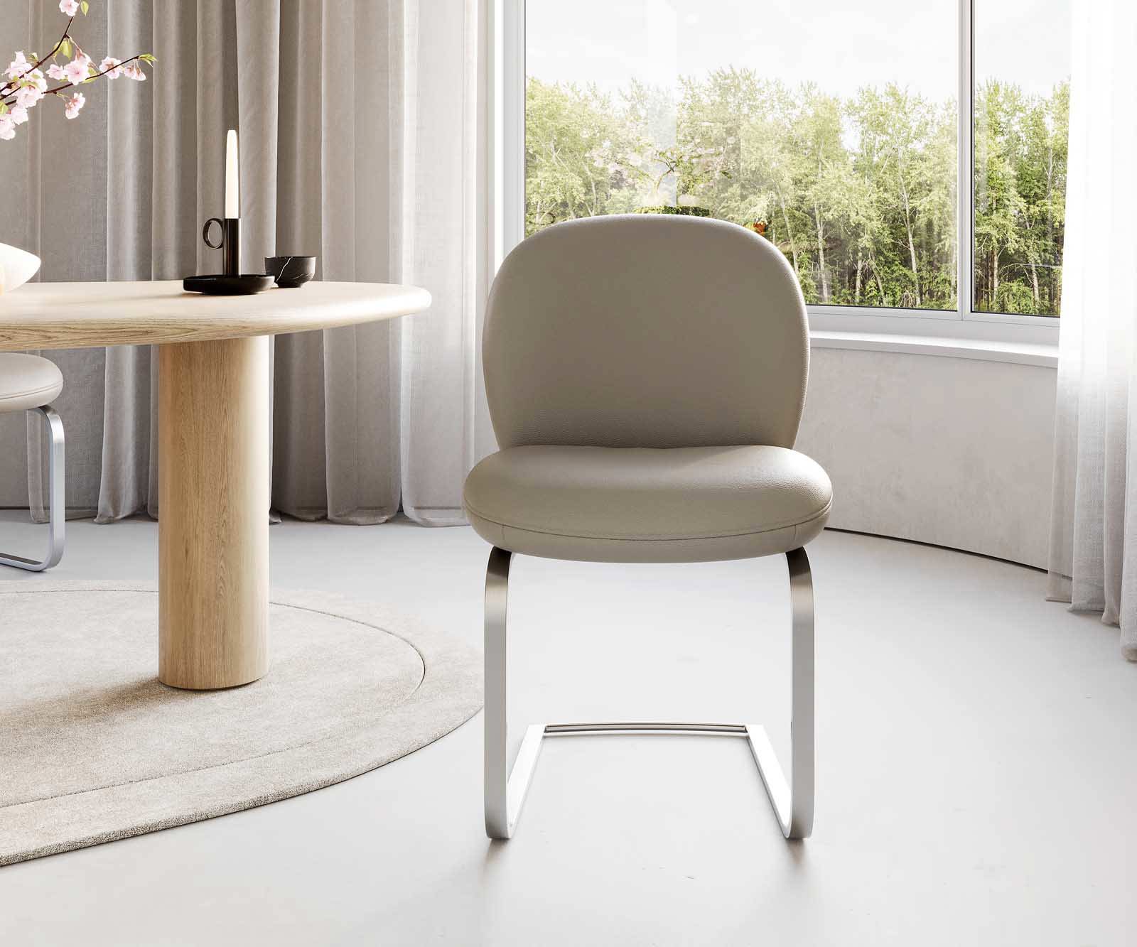 Люлеещ стол Естествена кожа Сиво-Кафяв Конзолен крак плосък Неръждаема стомана Покет пружина Nube-Flex 2