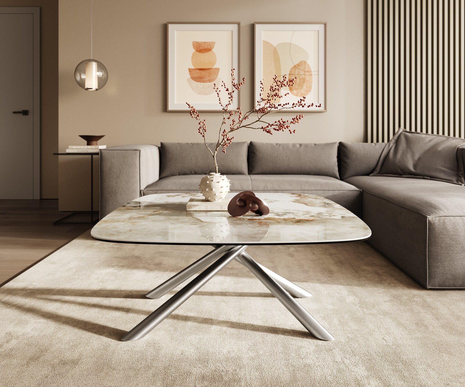 Масичка за кафе Edge Boot 90x90 cm керамика Minas Melange Sarity матирана неръждаема стомана 2