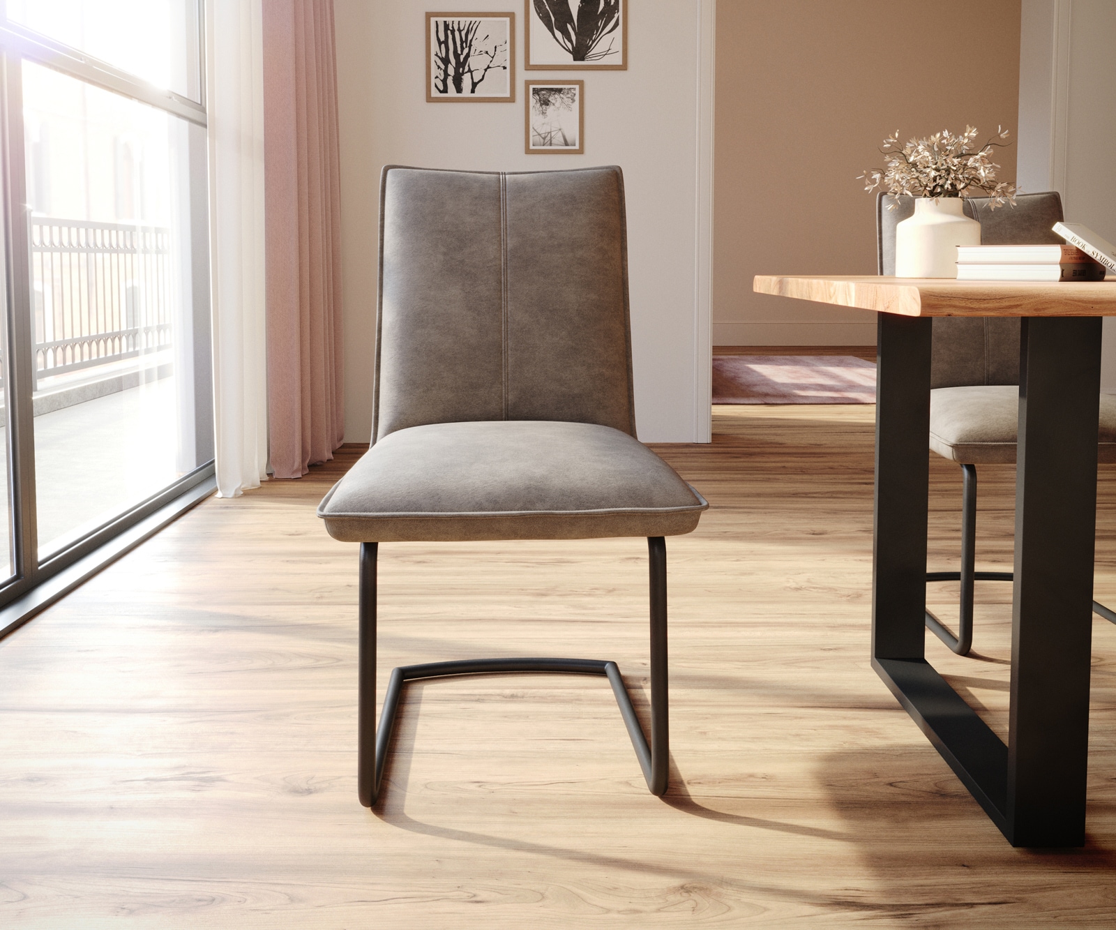 Люлеещ стол Таупе Винтидж Конзолен крак кръгъл Черен  Покет пружина Lelio-Flex 2