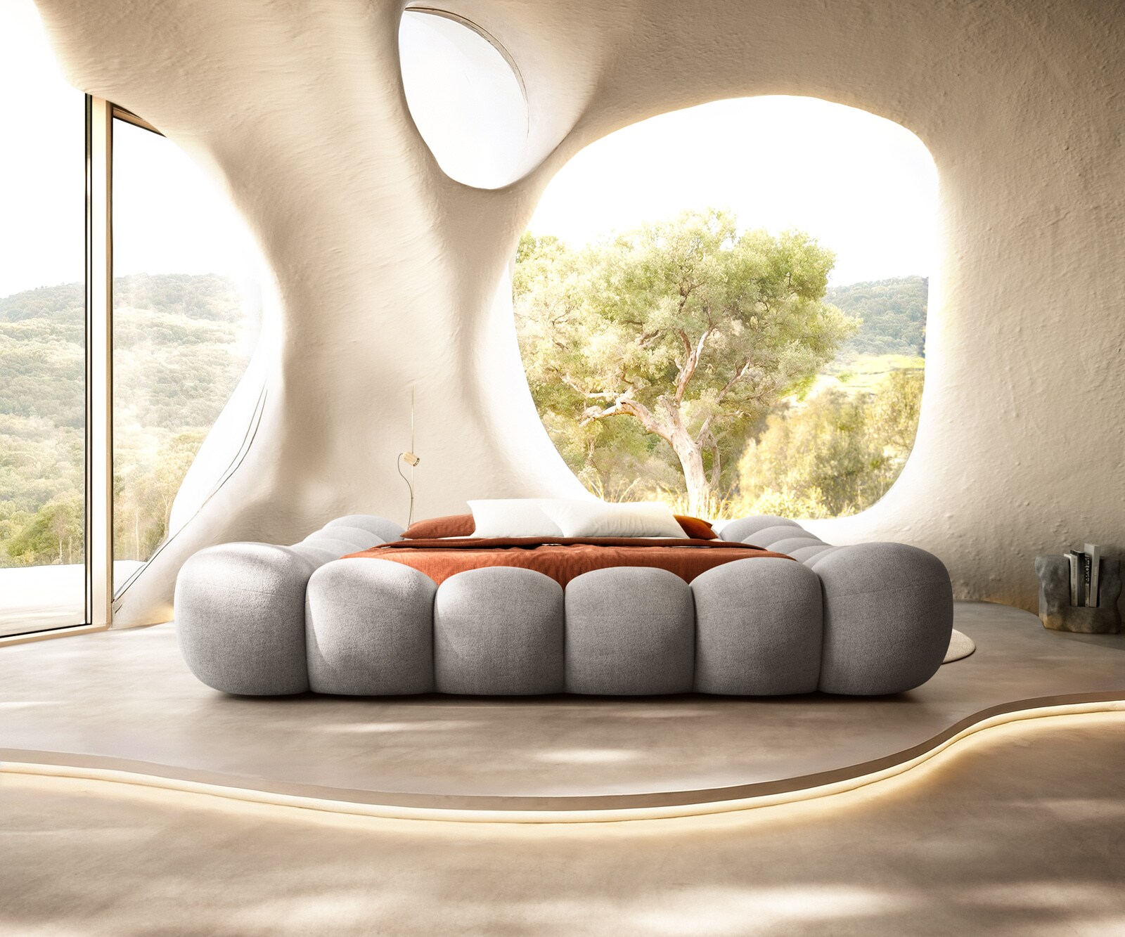 Тапицирана рамка за легло Perlla 180x200 cm текстурирана тъкан меко сиво 5