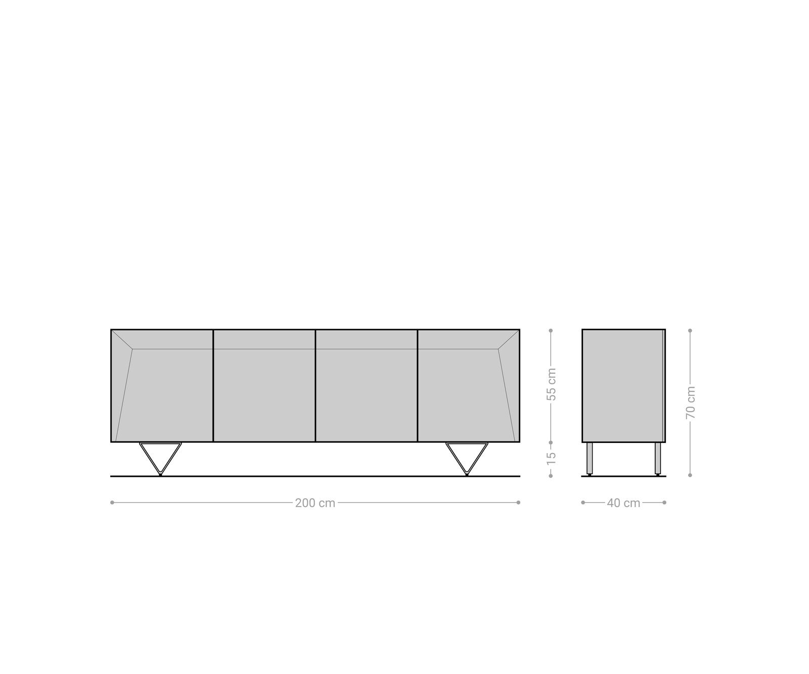 Бюфет 200x40x70 cm Акация Натурал 4 Врати V-Крак Kayu 6