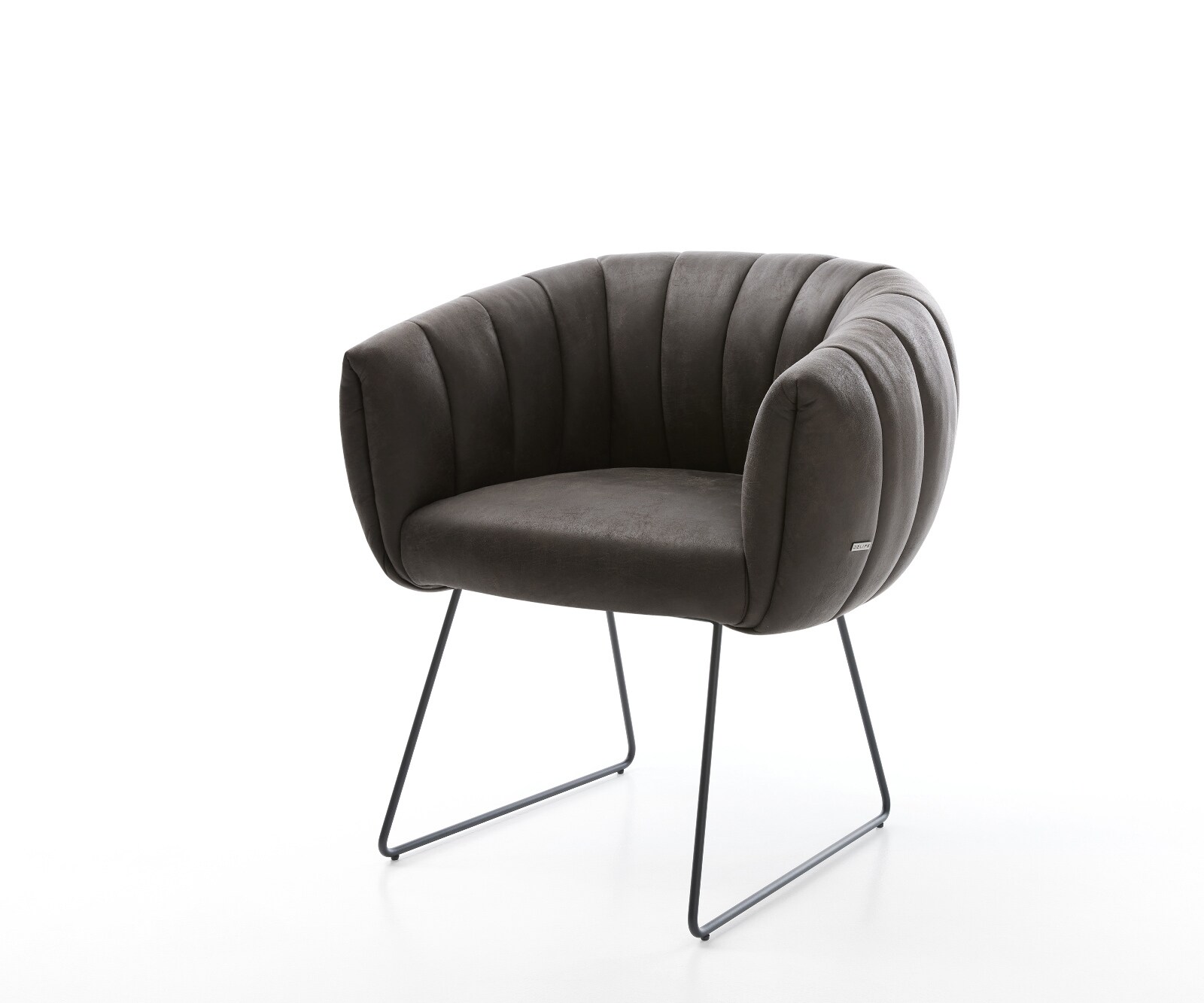 Трапезен стол Jada-Flex от микрофибър антрацит, винтидж основа шейнa, черна сърцевина от джобни пружини