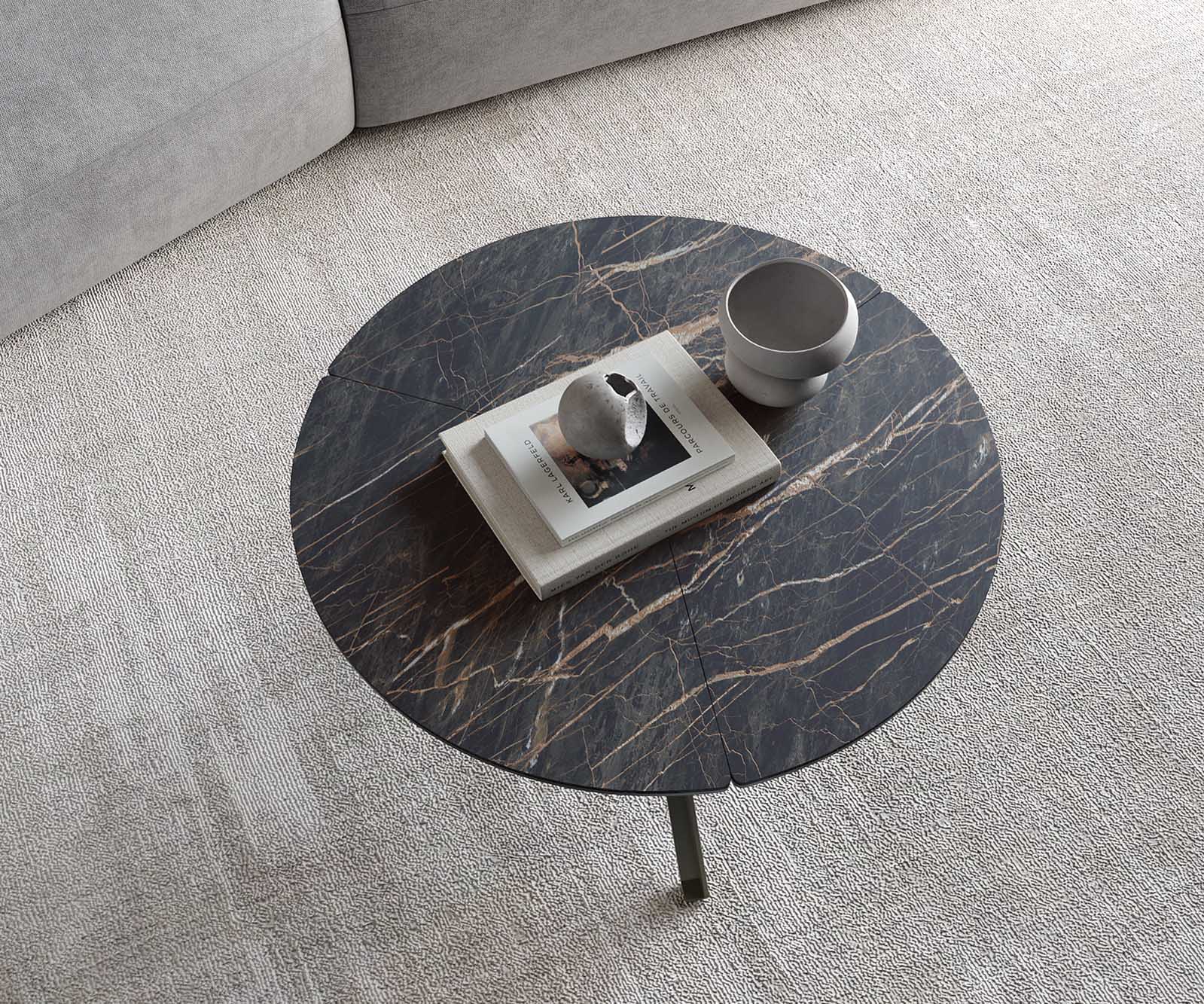 Холна маса 70x70 cm Керамика Laminam®Noir Desir Кафяв Кръстосана основа Метал Ефектен финиш Titan Delron 5