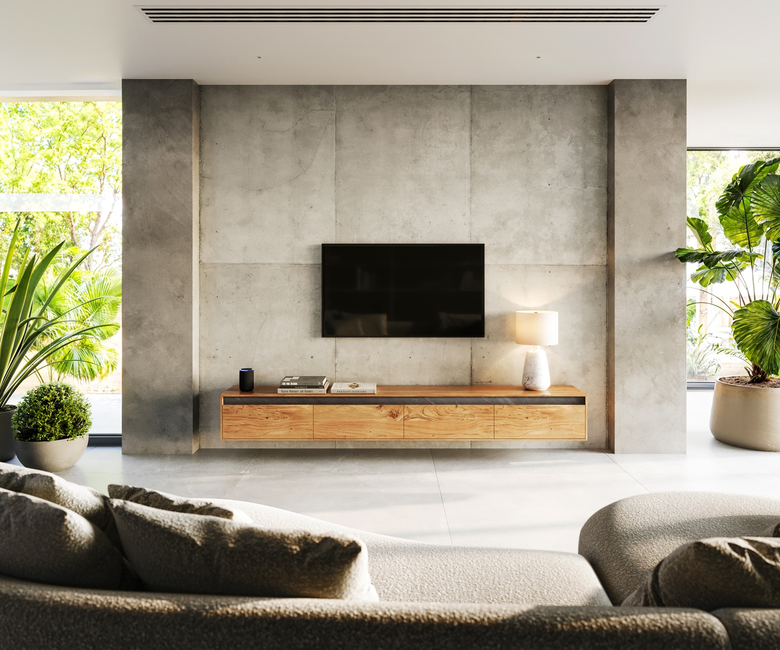 Дизайнерски ТВ шкаф Stonegrace 240 cm естествена акациева шисти 4 врати плаващи 1 Дизайнерски ТВ шкаф Stonegrace 240 cm естествена акациева шисти 4 врати плаващи 1