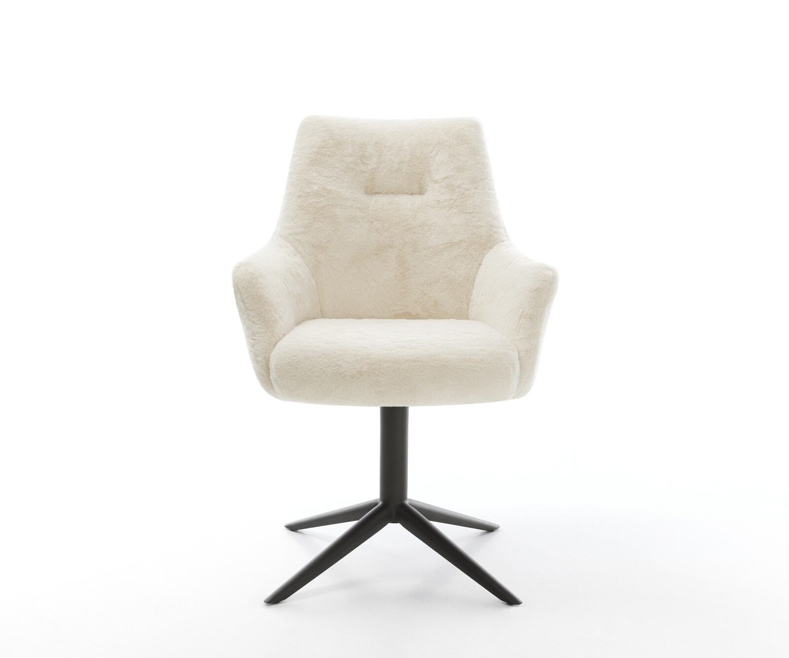 Въртящ се стол Alja-Flex с подлакътници Плюш кремаво-бяло Основа черно Въртене на 360° Люлееща се функция Ядро от джобни пружини 2