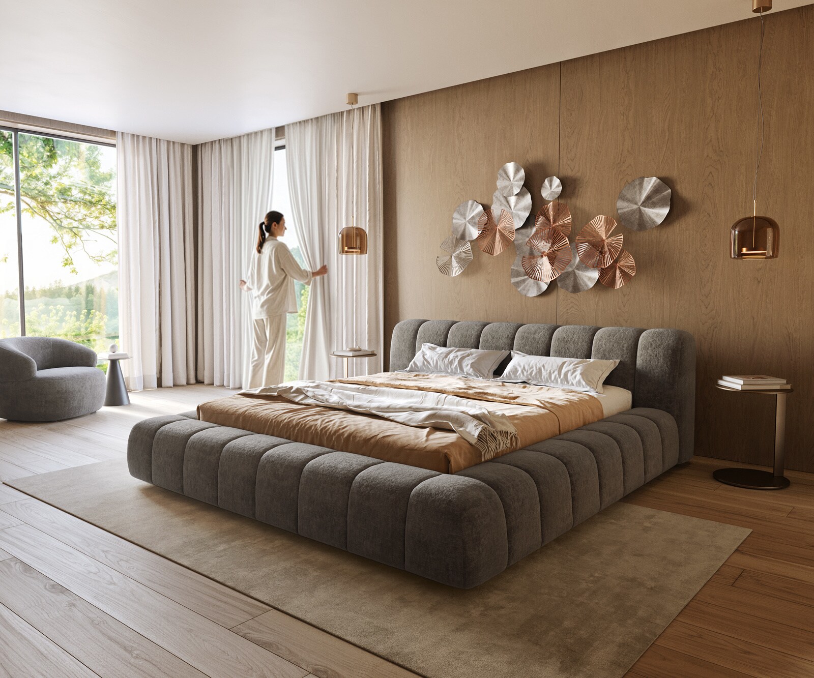 Тапицирана рамка за легло Cutio 180x200 cm Bouclé Soft Mud