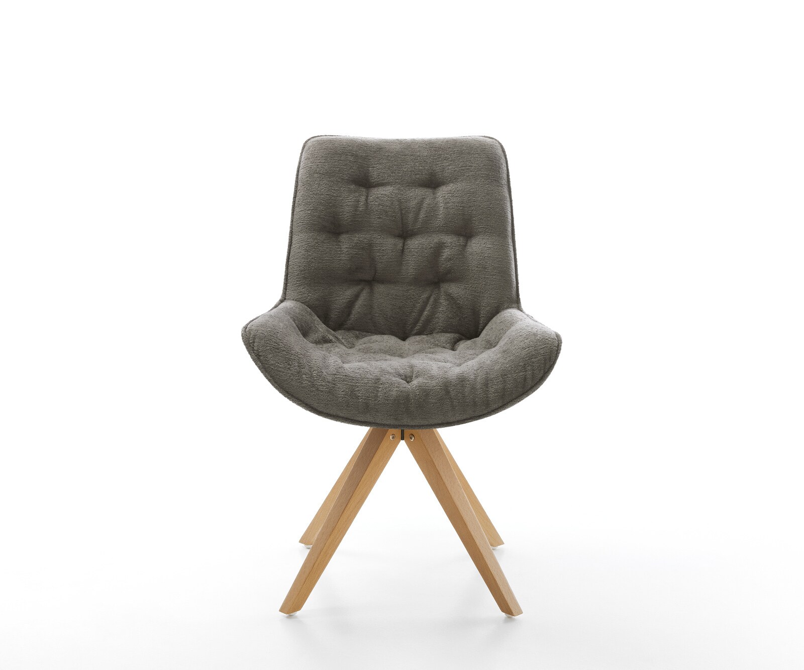 Въртящ се стол Taimi-Flex Bouclé Soft, кафяво-сиво, дървена рамка с изчистени линии, естествен цвят, с възможност за завъртане на 180° 2