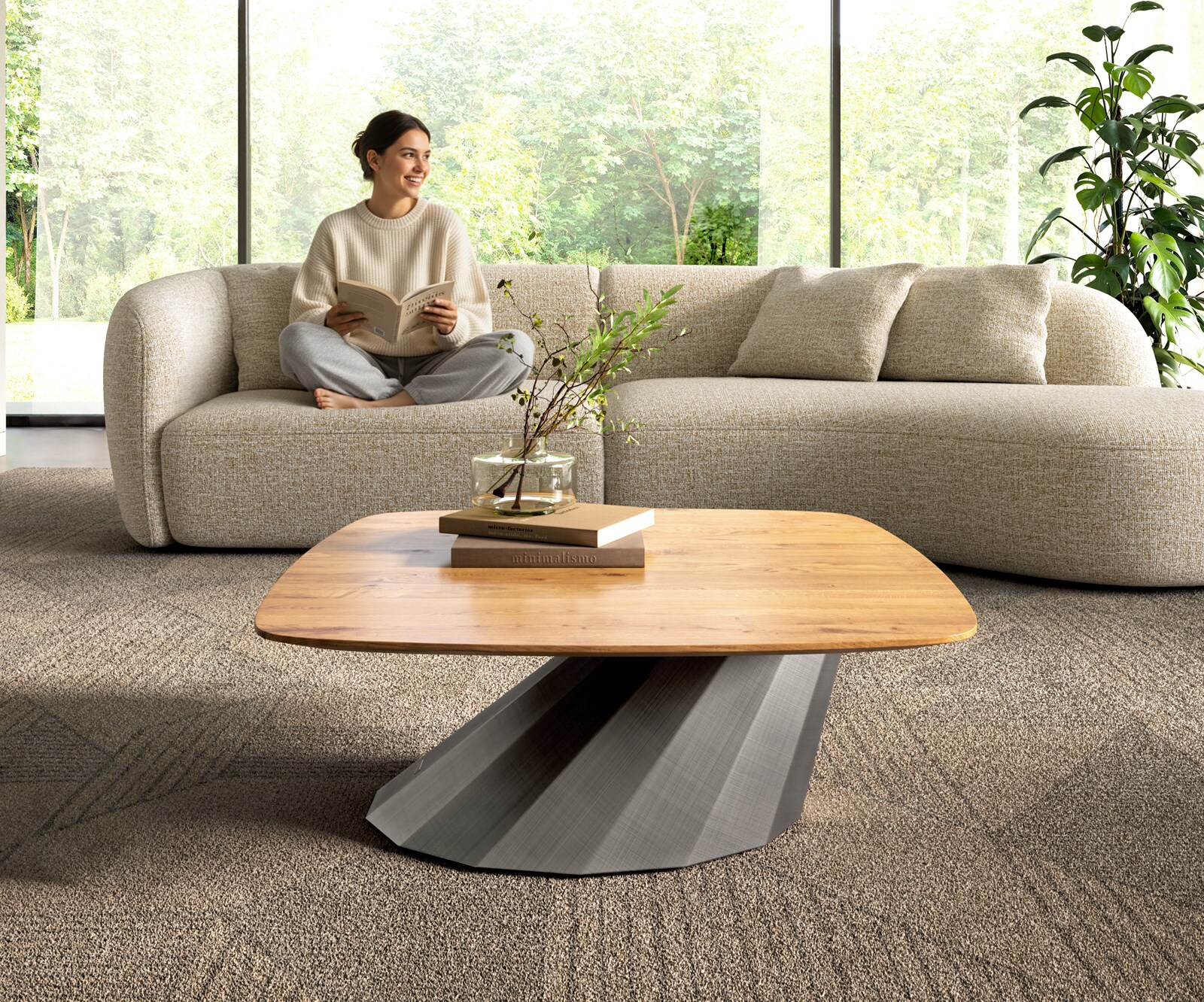 Масичка за кафе Edge Boot 90x90 cm естествен дъб швейцарски ръб Parabi металик сребро 1