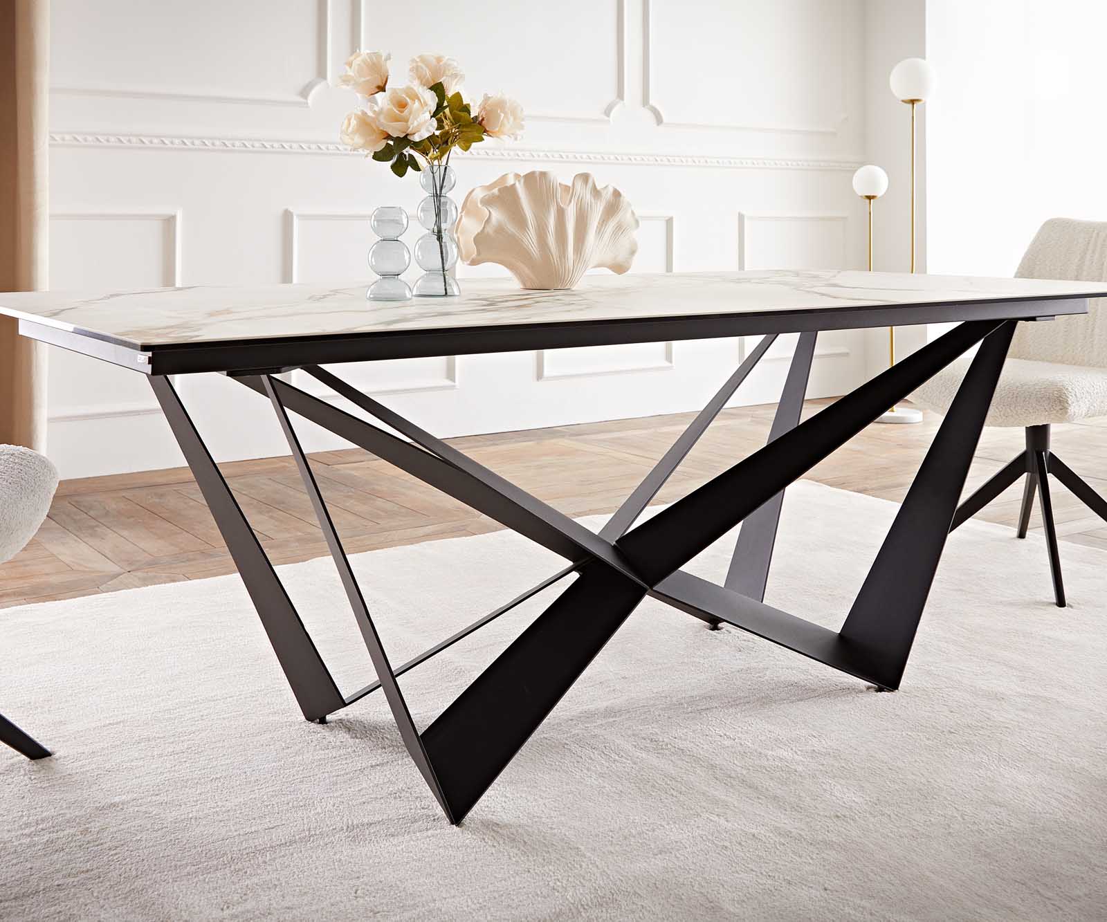 Маса 200x100 Keramik Calacatta Luxe Бял-Злато-Сив Spider плоска стомана Черен Edge 6