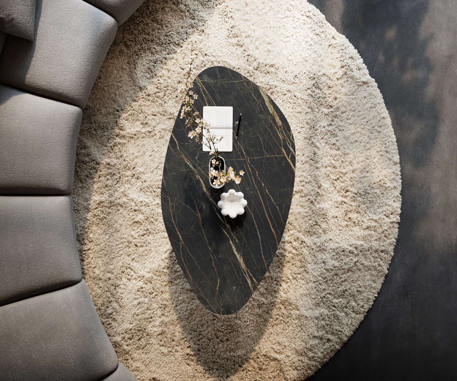 Масичка за кафе Edge Organic 140x76 cm Ceramic Laminam® Noir Desir Brown Parabi Metallic Silver 5