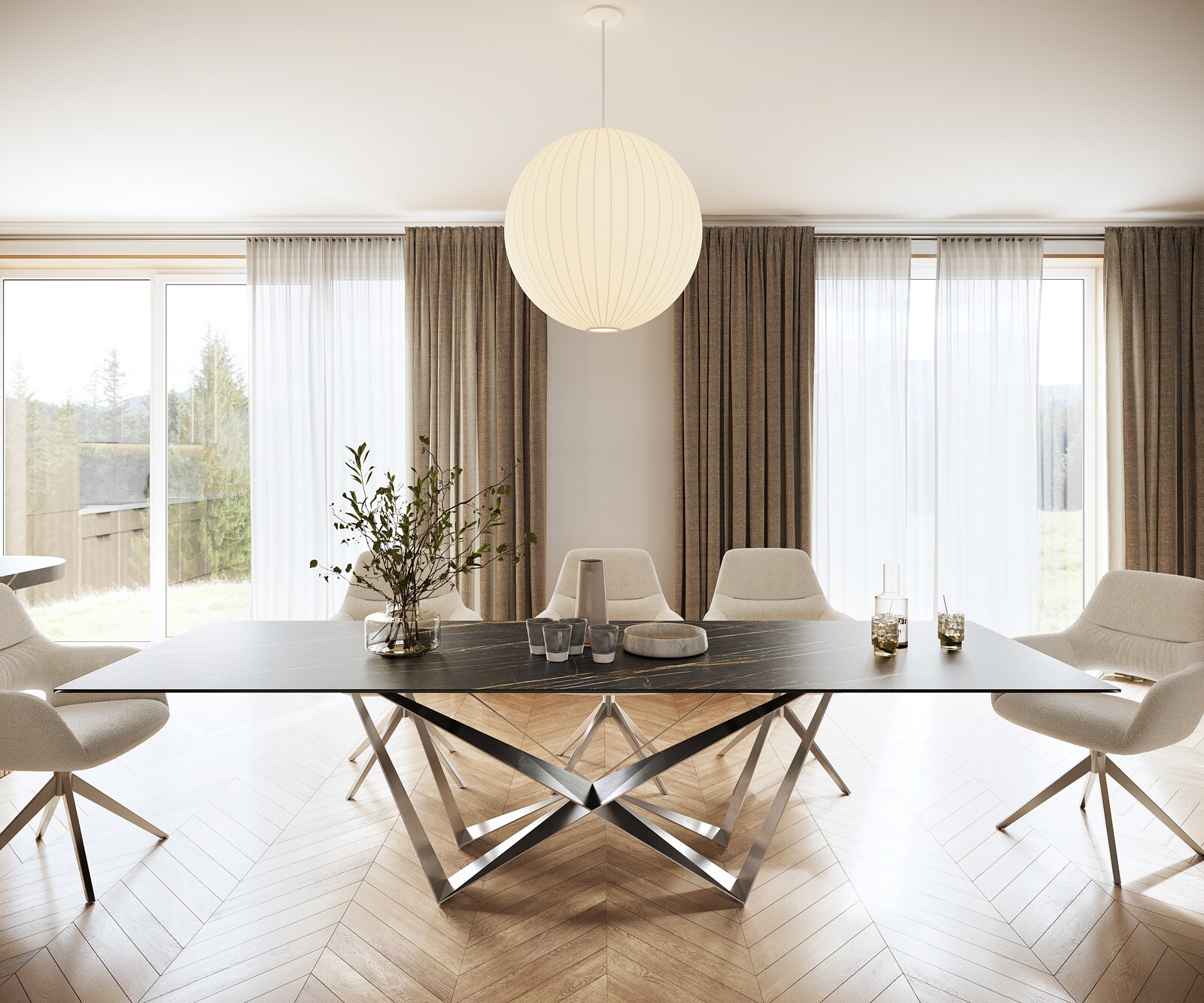 Маса 300x100cm Keramik Laminam®Noir Desir Кафяв Spider плоска стомана Неръждаема стомана Edge 2