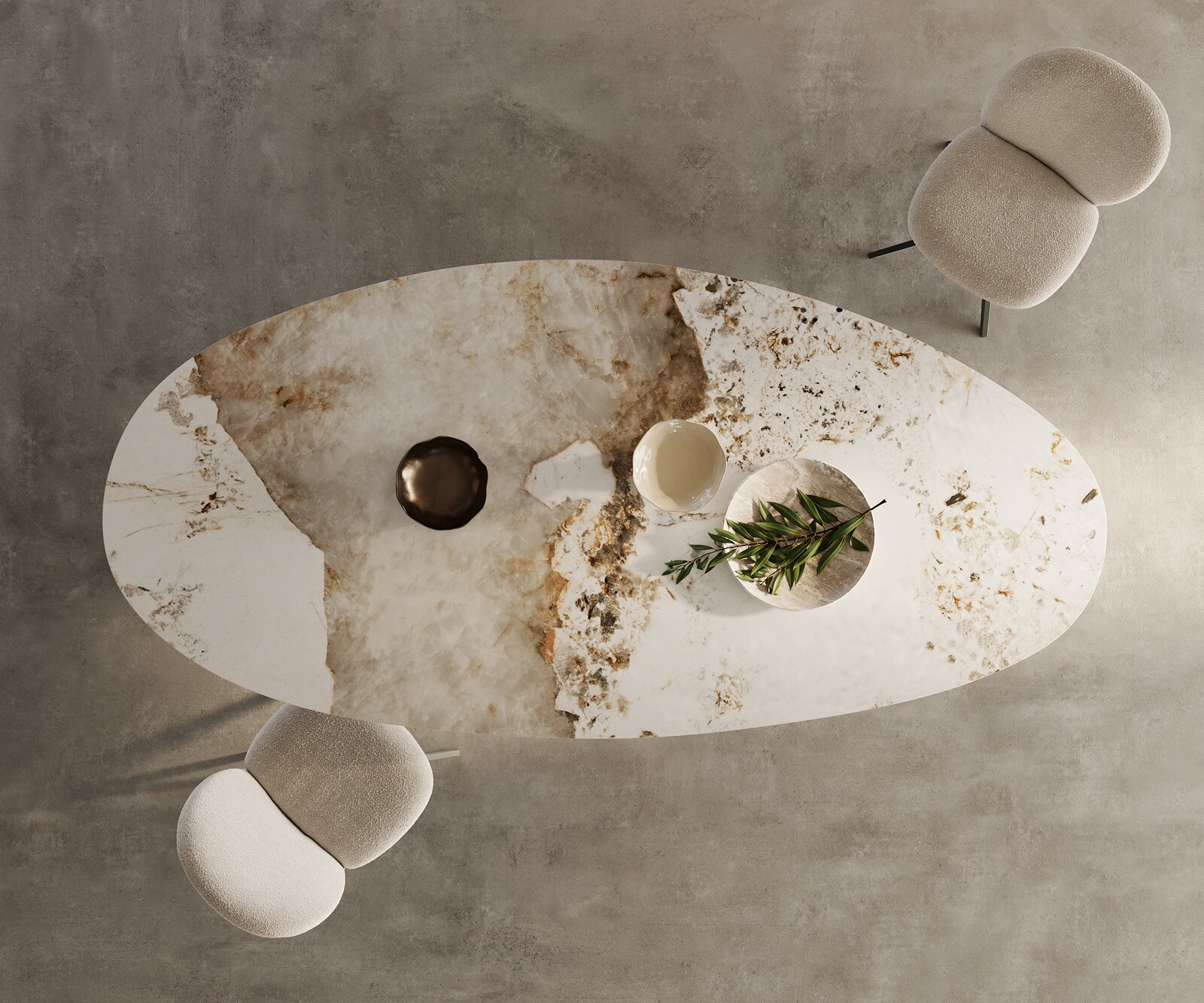 Edge Овална маса за хранене 280x130 керамика Minas Melange Бяло-бежово Prisma Metallic Gold 7