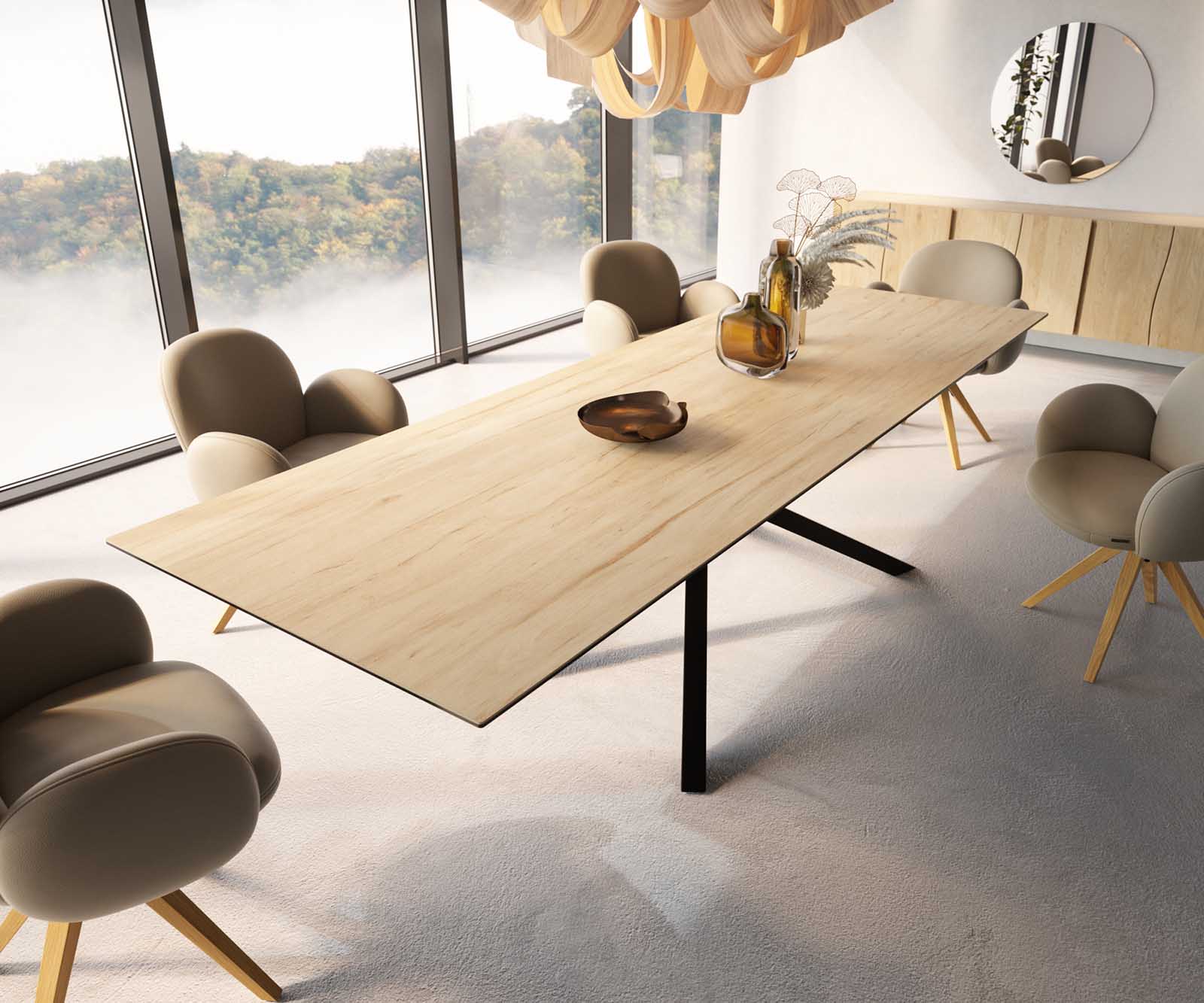 Маса 300x100 Keramik Laminam® Sabbia Дъбцвят КръстРамка Правоъгълник Черен Edge 3