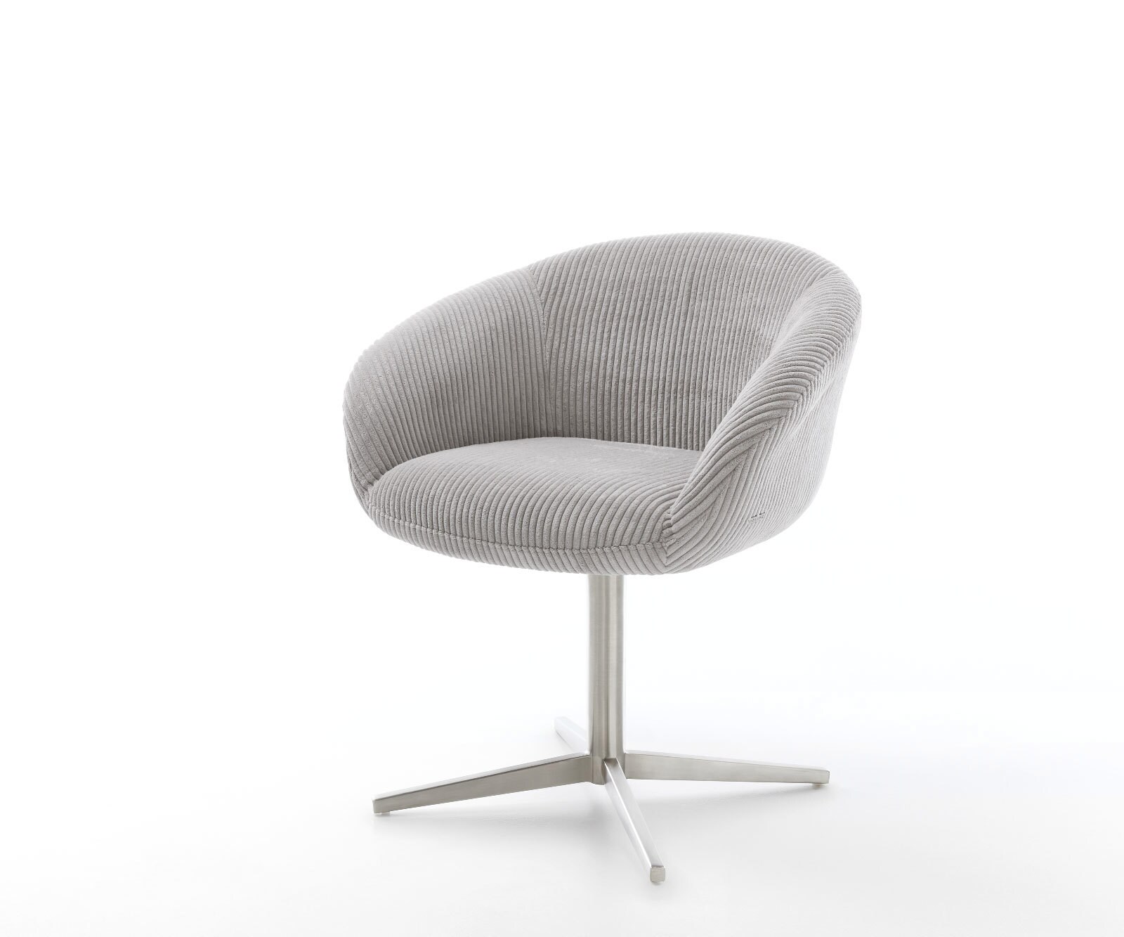 Врътящ се стол с подлакътници Корд СребристСив Офис основа Неръждаема стомана 360° въртящ се Покет пружина Vinka-Flex 1