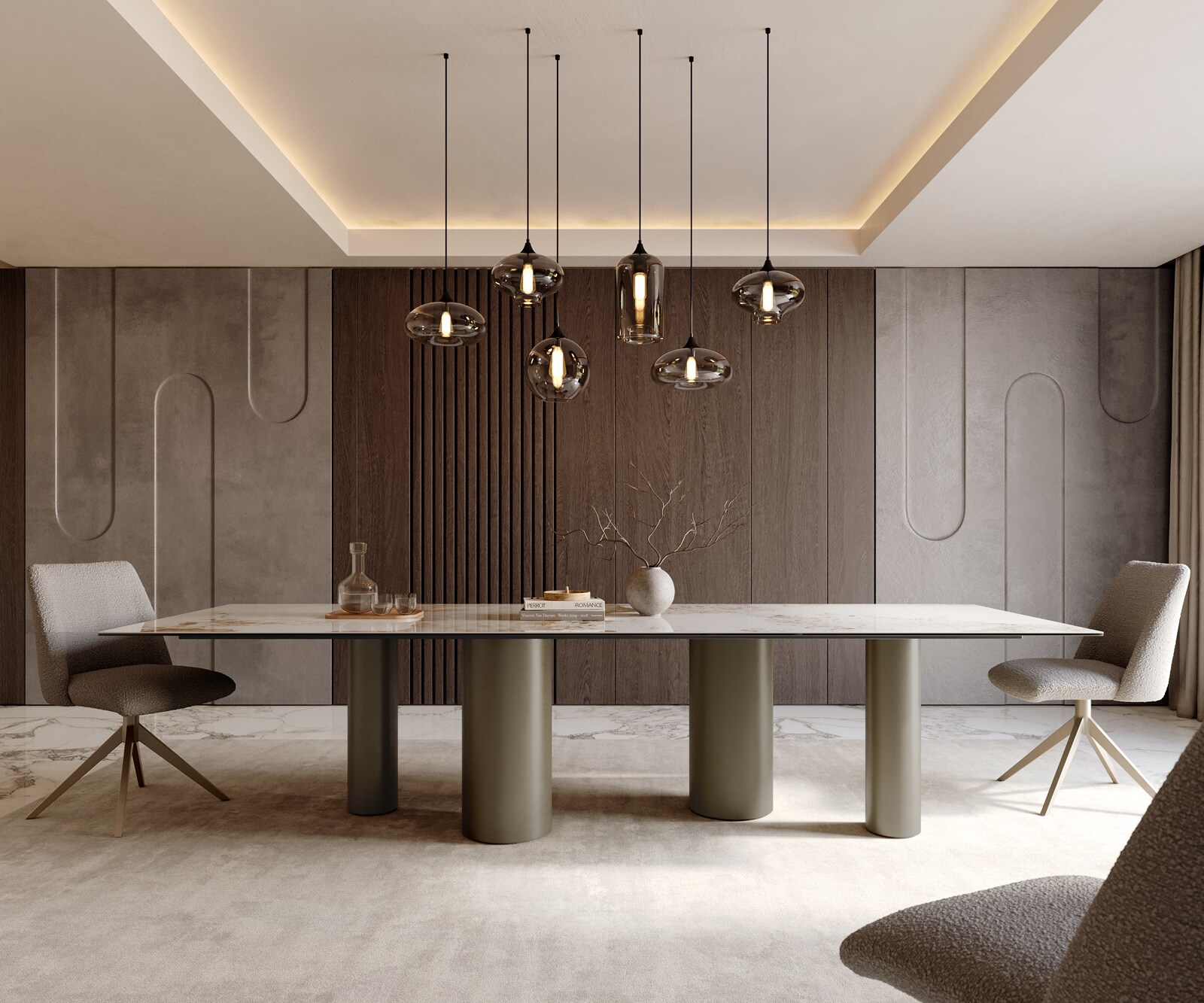 Трапезна маса Edge 300x100 керамика Minas Melange бяло-бежово Pilier покритие с метален ефект титан 2