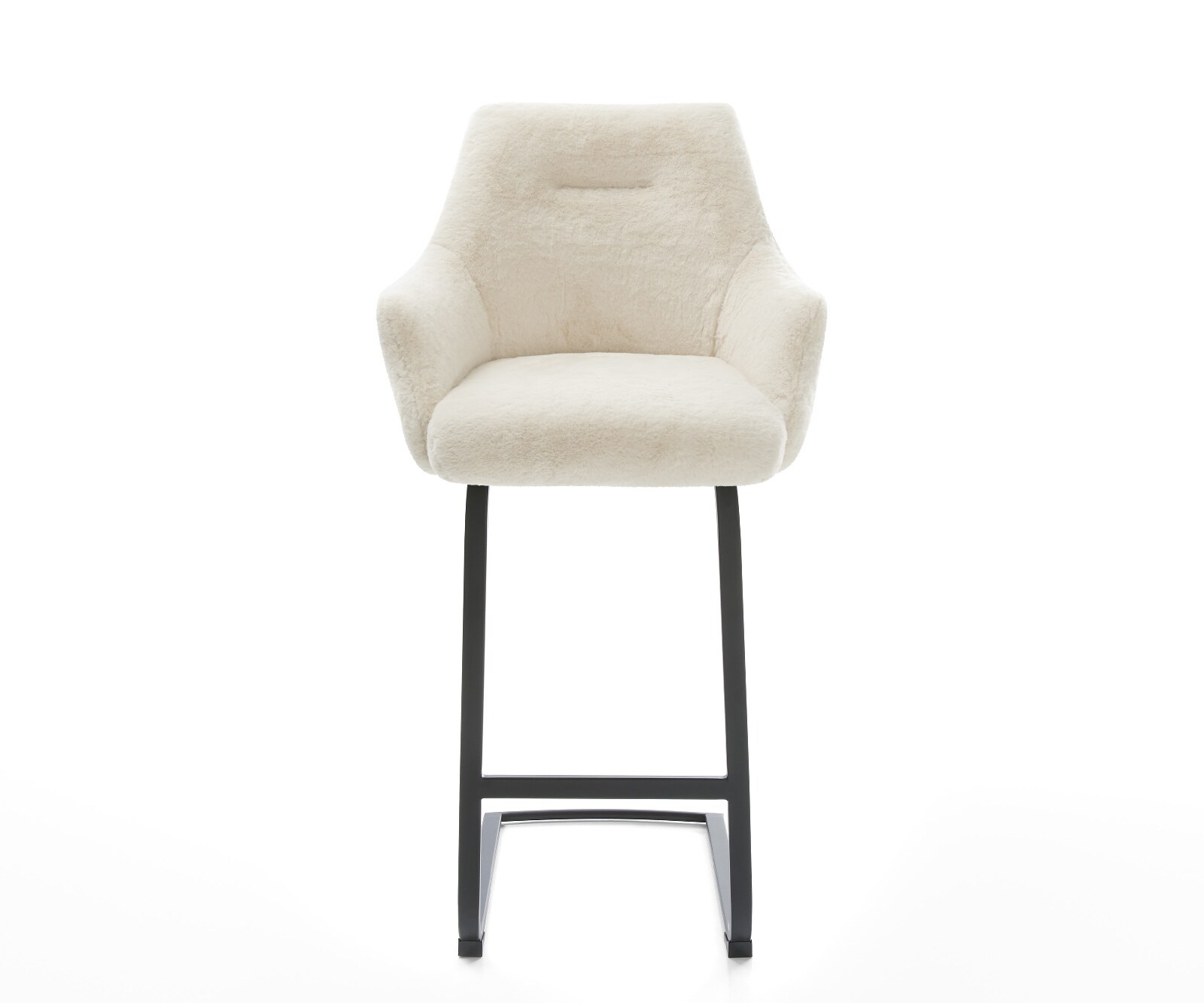 Бар стол Alja-Flex, плюшен кремаво-бял плат, конзолен плосък метален черен джобен пружинен център 2