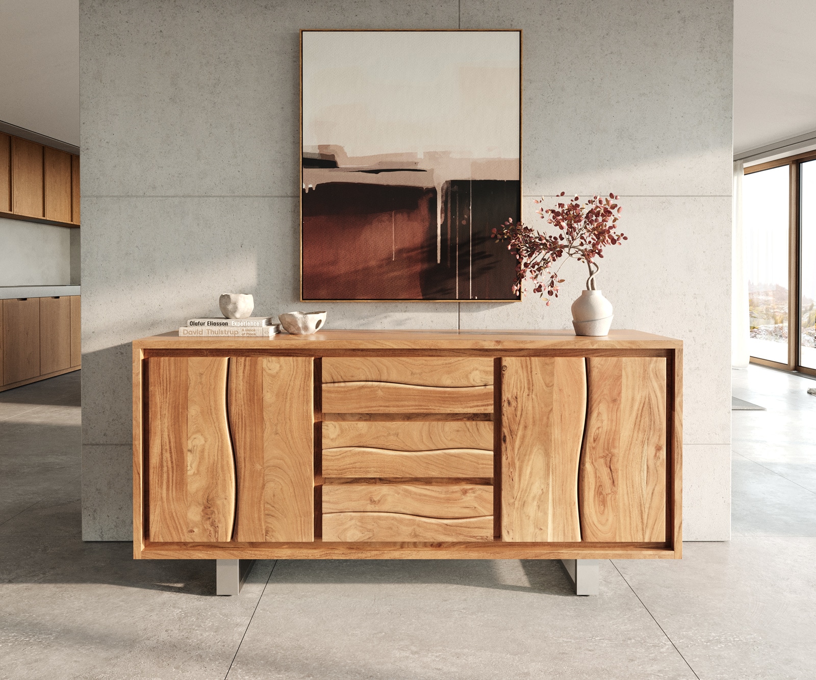 Бюфет 170 cm Акация Натурал 3 Чекмеджета 4 Врати Live-Edge 1 Бюфет 170 cm Акация Натурал 3 Чекмеджета 4 Врати Live-Edge 1