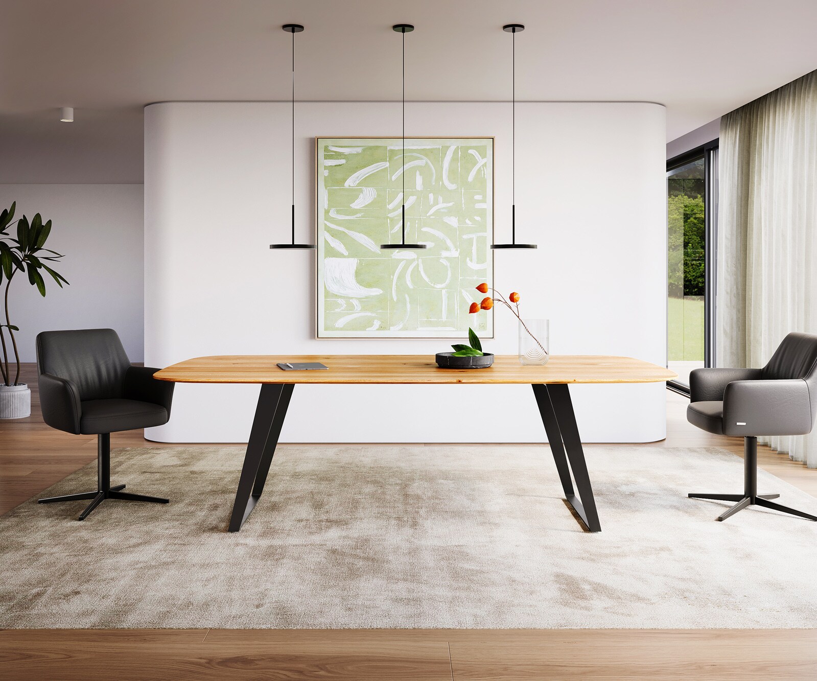 Трапезна маса Edge Boot 240x120 см Масив Дъб Натурален Швейцарски ръб Основа Наклонена Черна 1