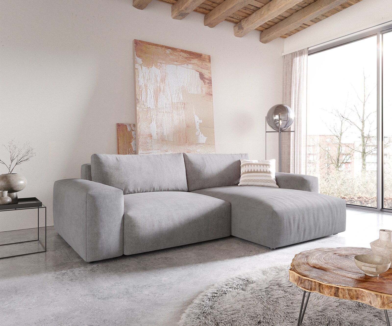 Ъглов диван Lanzo XL 270x180 см, Микрофибър Сив, Лява/Дясна Лежанка