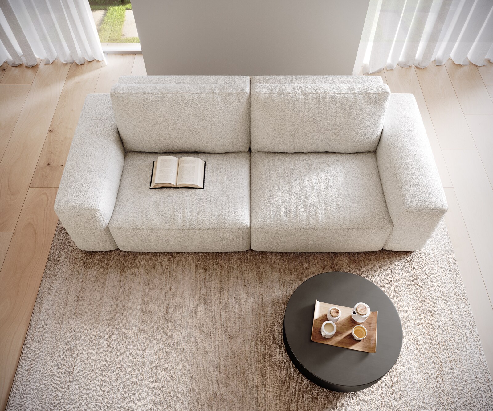 Голям диван L 260x110 cm Букле Крем-Бял Lanzo 3