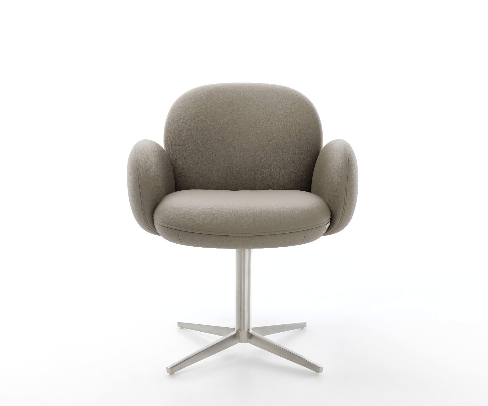 Врътящ се стол с подлакътници Естествена кожа Сиво-Кафяв Офис основа Неръждаема стомана 360° въртящ се Покет пружина Nube-Flex 2