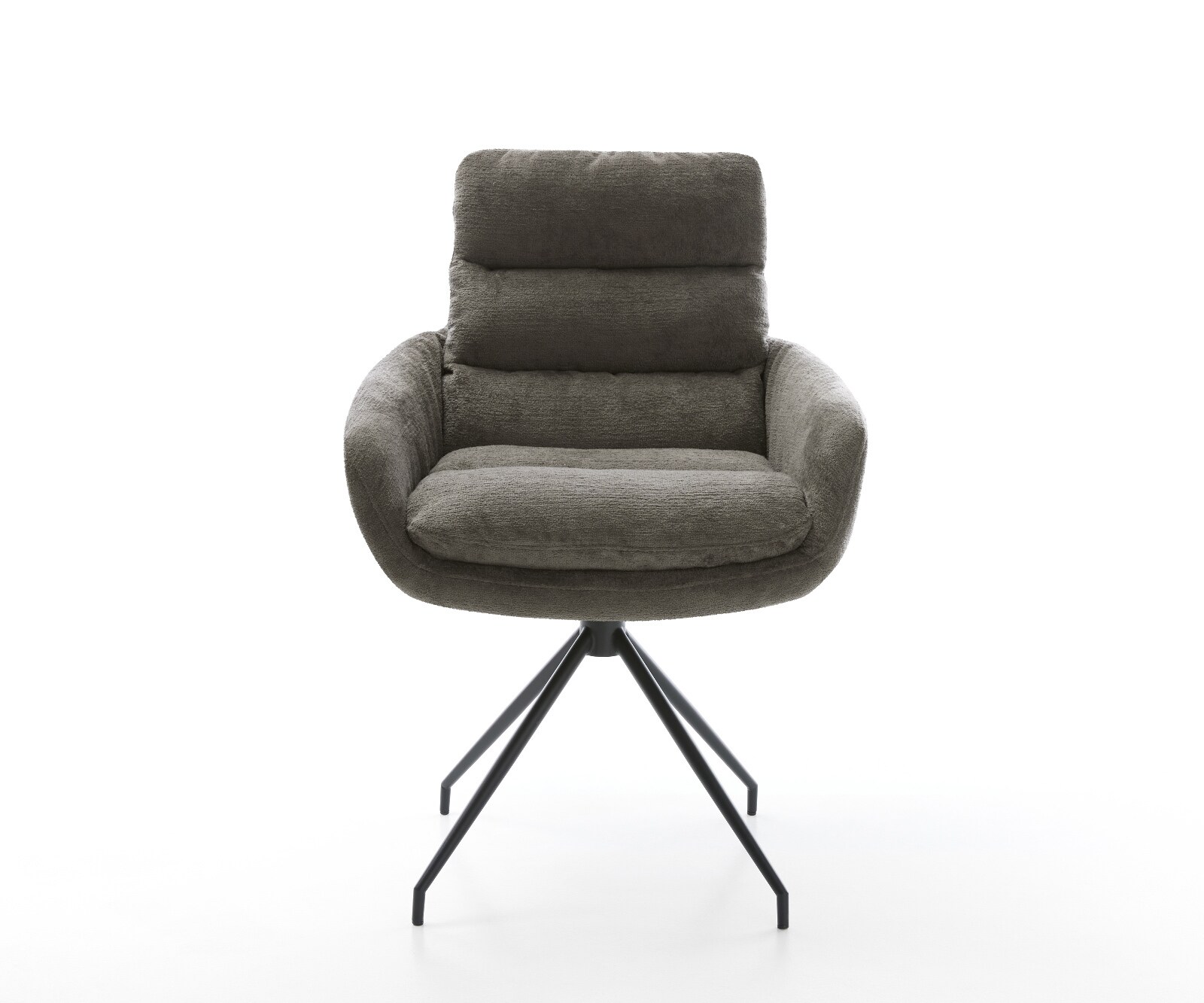 Трапезен стол Abelia-Flex с подлакътници Bouclé Soft Mud Кръстосана рамка конична черна 2