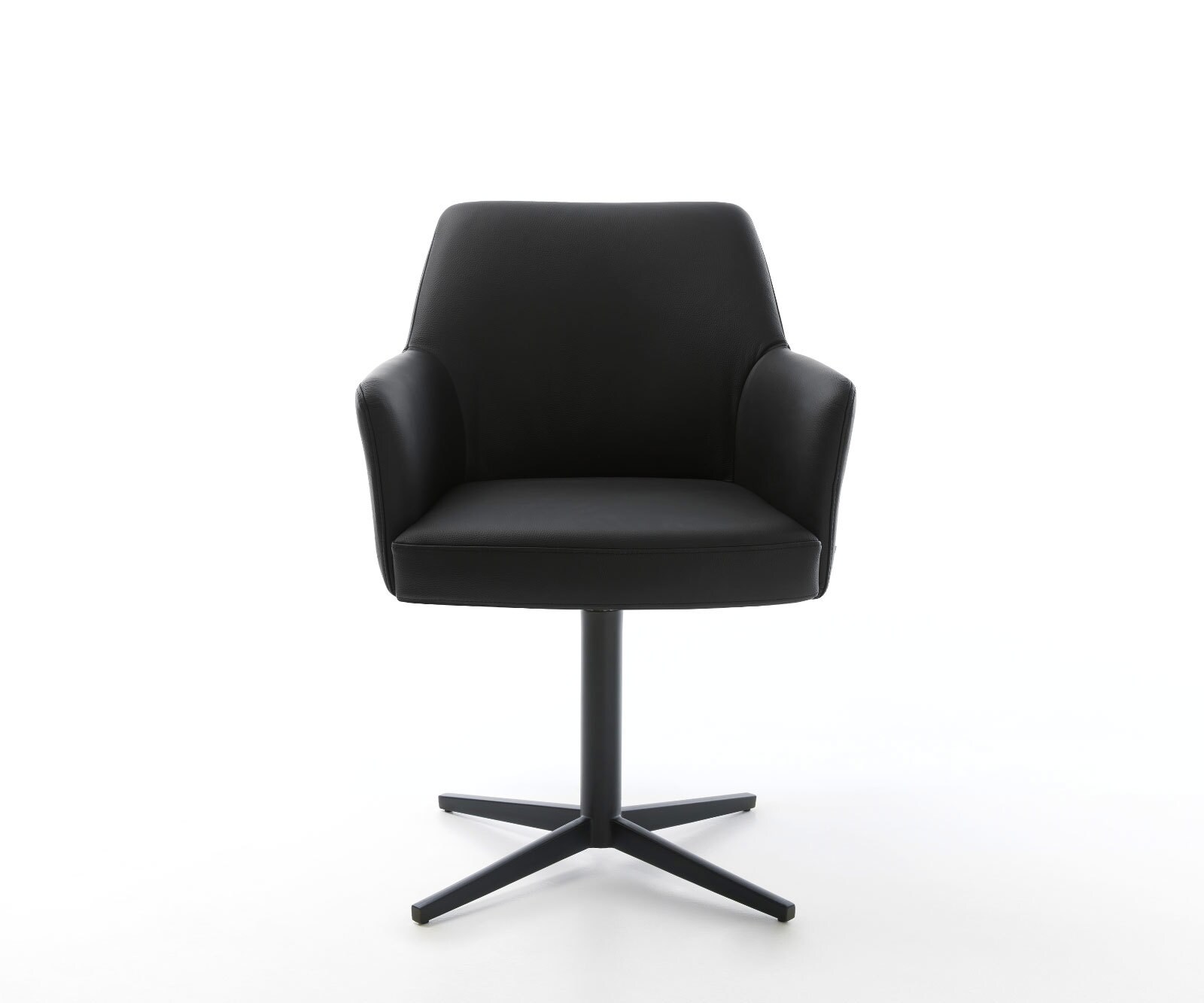 Врътящ се стол с подлакътници Естествена кожа Черен Офис основа Черен 360° въртящ се Покет пружина Xana-Flex 2