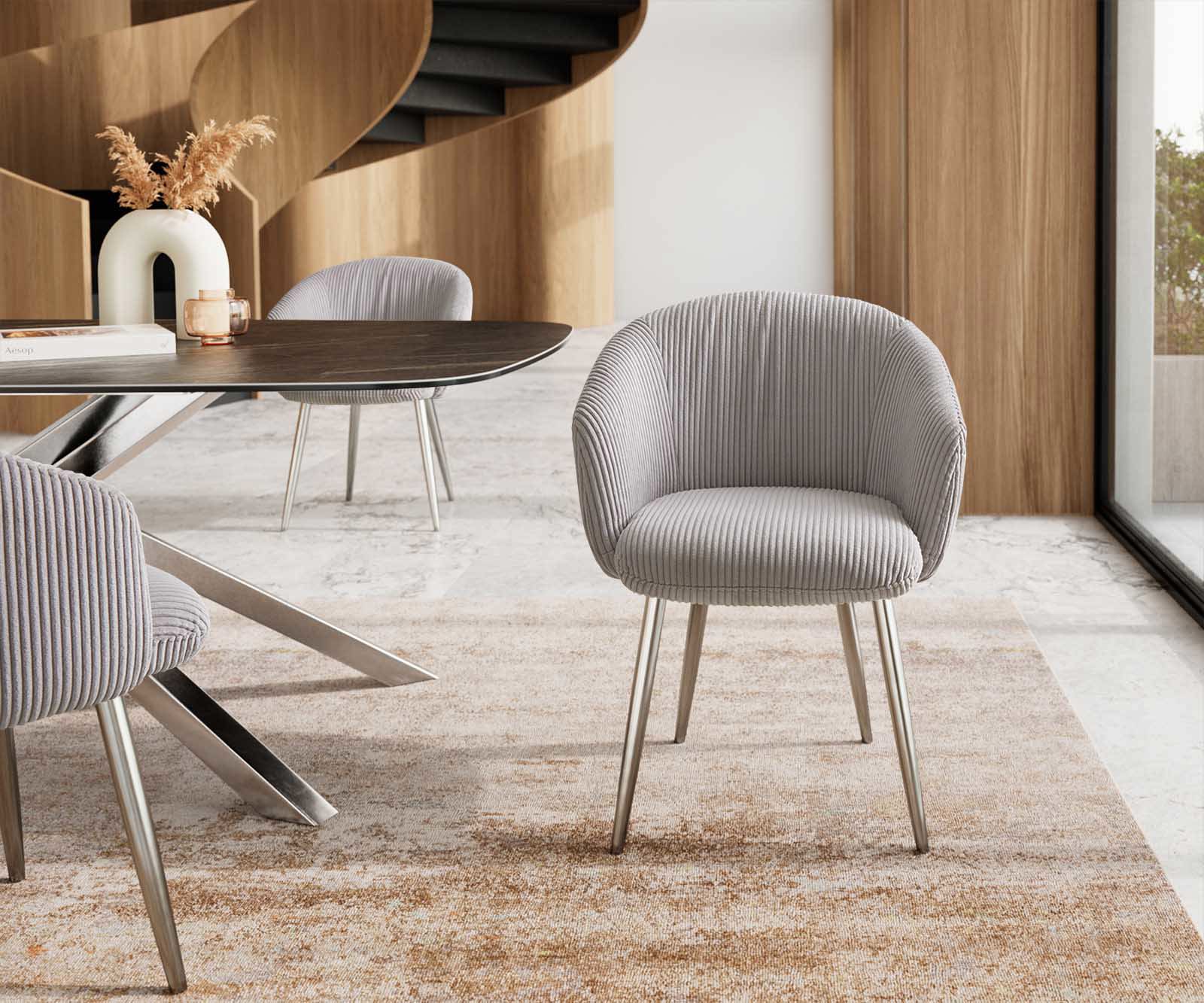 Стол Корд Сребристосив 4-крака Прави Неръждаема стомана Покет пружина Caja-Flex 1 Стол Корд Сребристосив 4-крака Прави Неръждаема стомана Покет пружина Caja-Flex 1