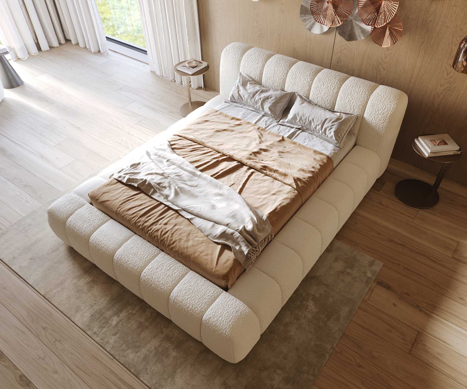 Тапицирано легло Cutio 140x200 cm Bouclé крем-бяло 3