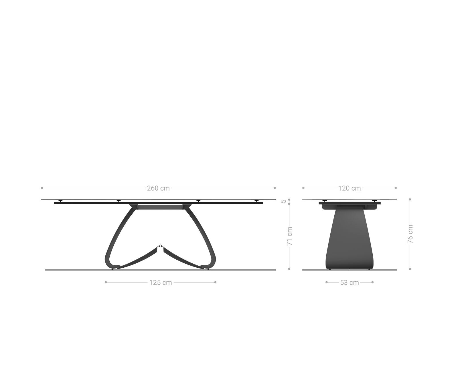 Трапезна маса Edge Boot 260x120 см, керамика Laminam „®“, „Nero Greco“, антрацит, метална рамка W, черна 6