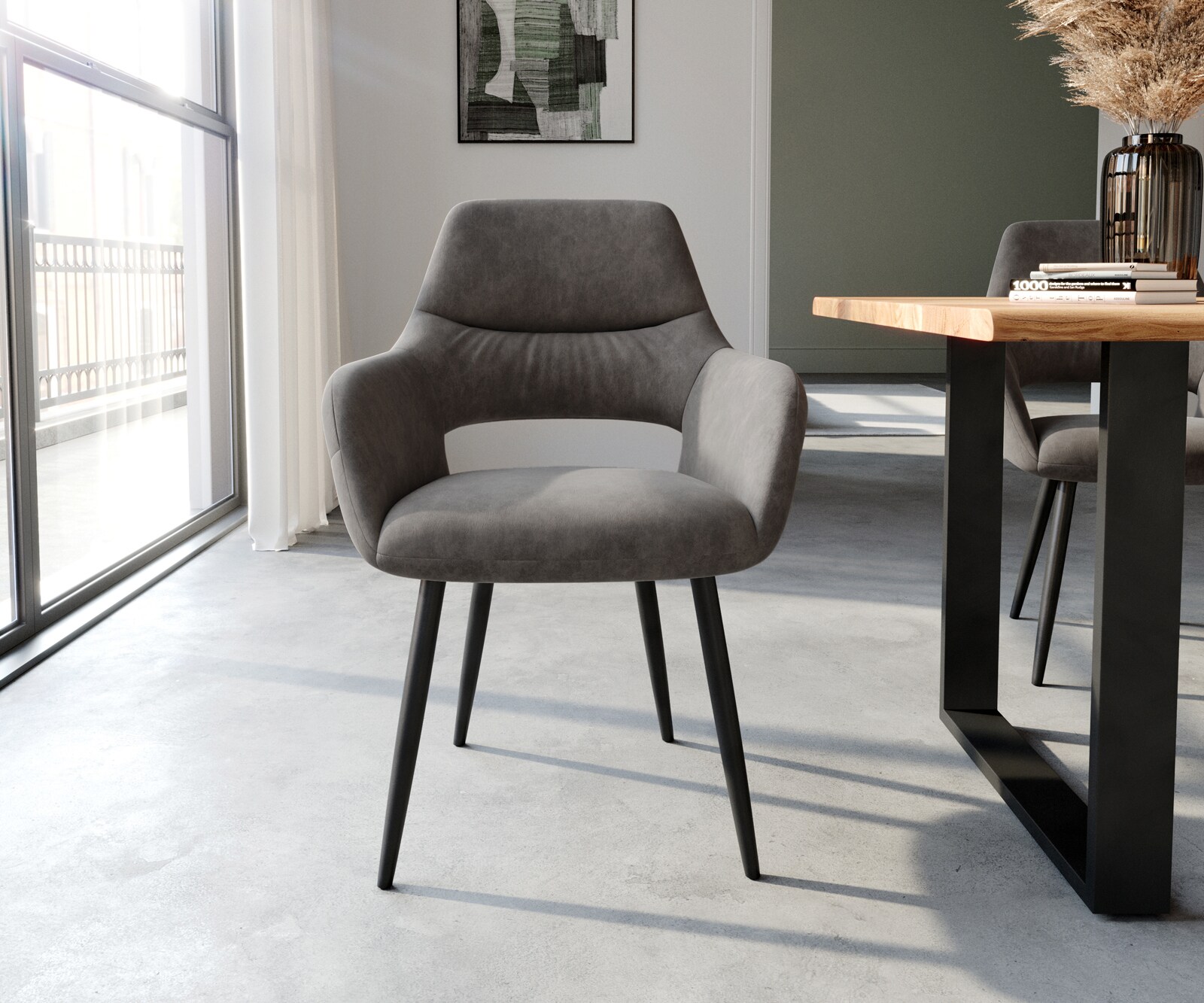 Стол с подлакътници Антрацит Винтидж 4-крака Прави Черни Yago-Flex 2