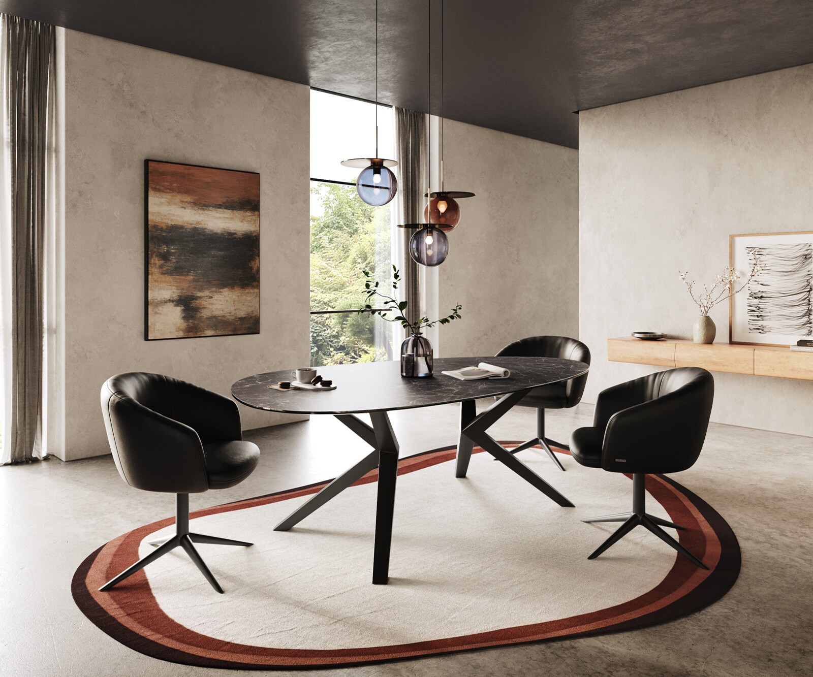 Трапезна маса Edge Oval 220x120, керамика Laminam „®“, „Nero Greco“, „Anthrazit“, „Zenthara“, с остри ръбове, метал, черна 6