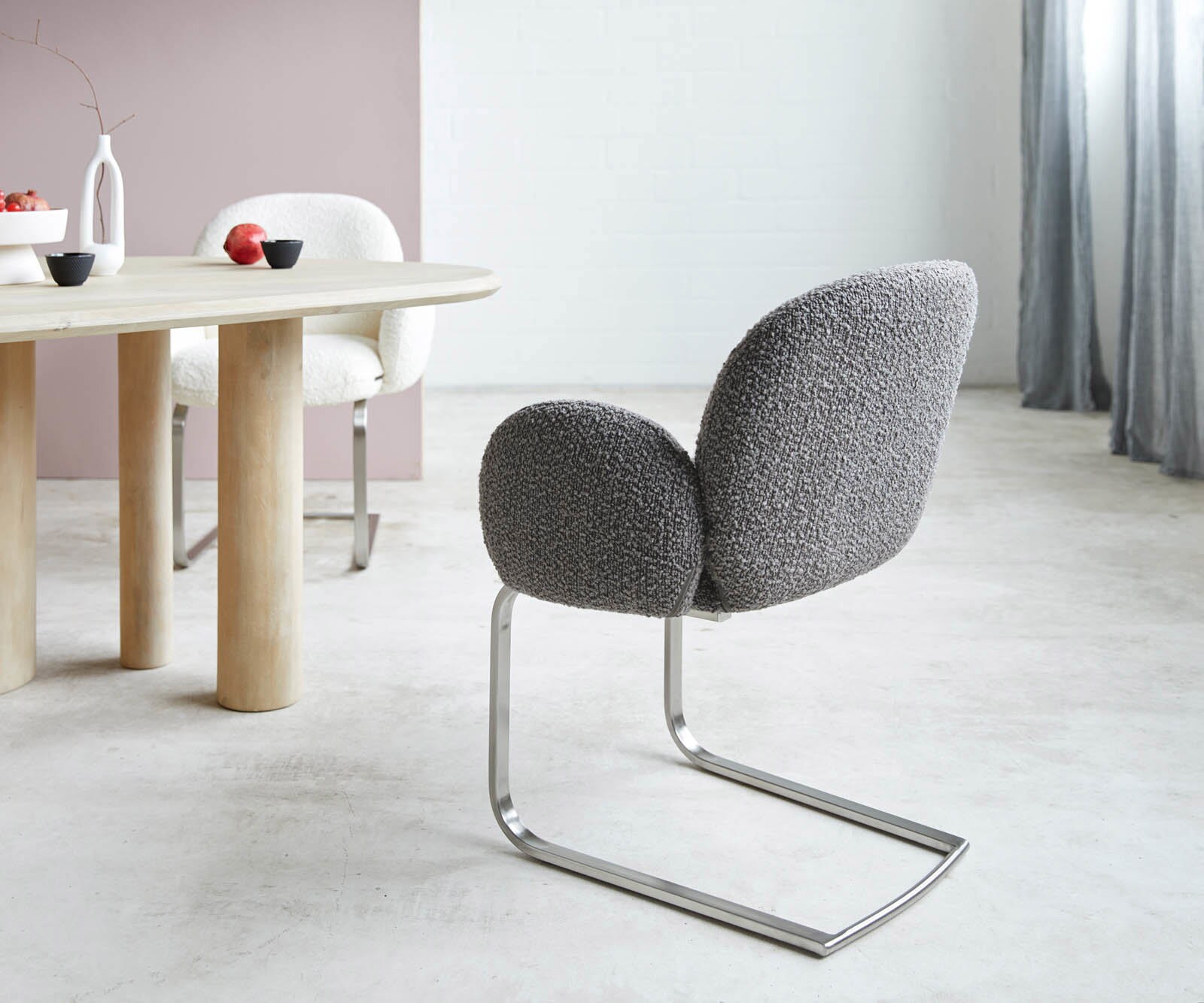 Люлеещ стол с подлакътници Букле Сребристо сив Конзолен крак плосък Неръждаема стомана Покет пружина Nube-Flex 3