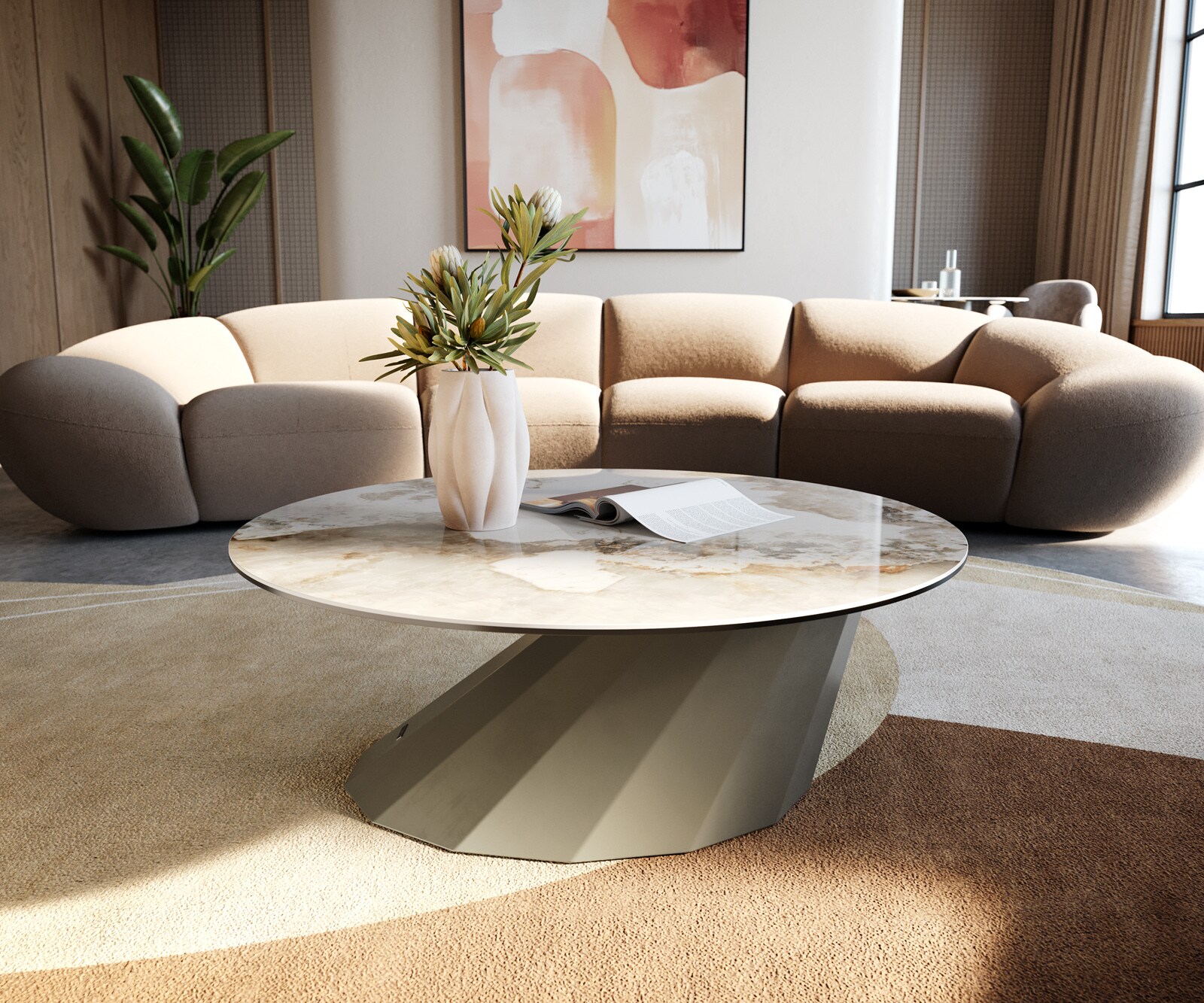 Edge маса за кафе кръгла 90x90 cm керамика Minas Melange Parabi метален ефект покритие титан 4