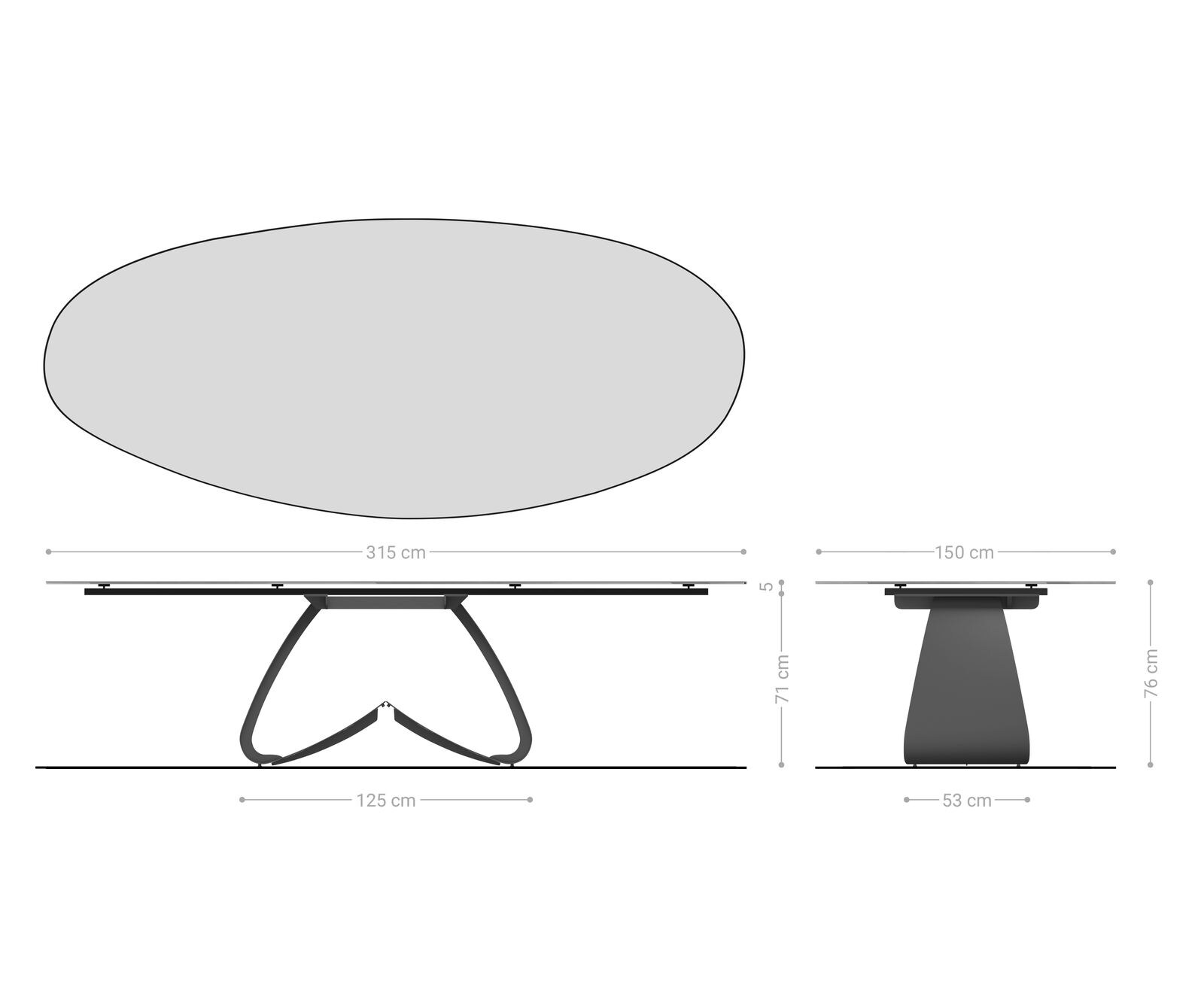 Трапезна маса Edge Oval 315x150 см, керамика Emperador Extra Lucidato, тъмнокафява, метална рамка W с титанов ефект 7
