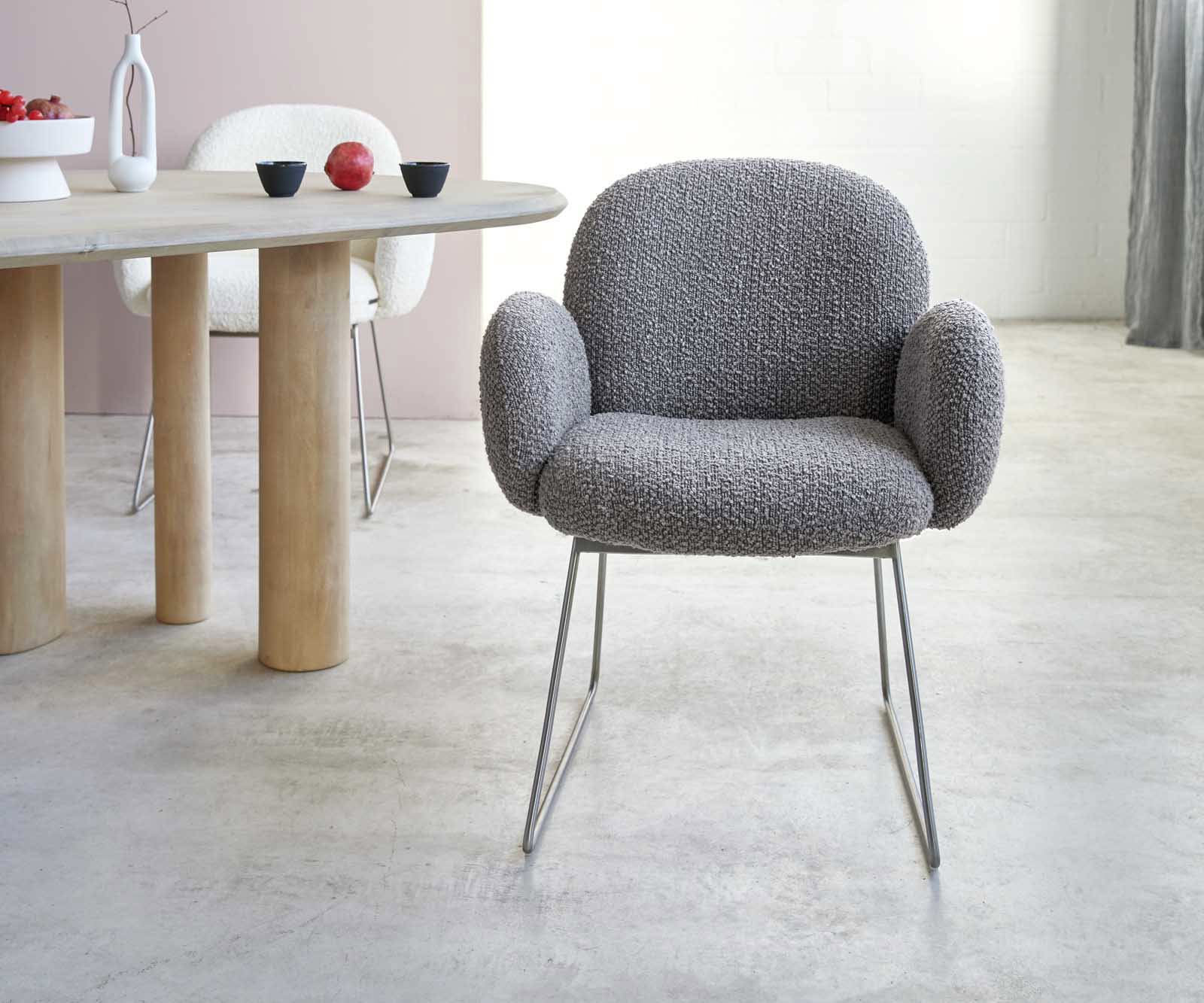 Стол Букле Сребристосив Извити крака Неръждаема стомана Покет пружина Nube-Flex 2