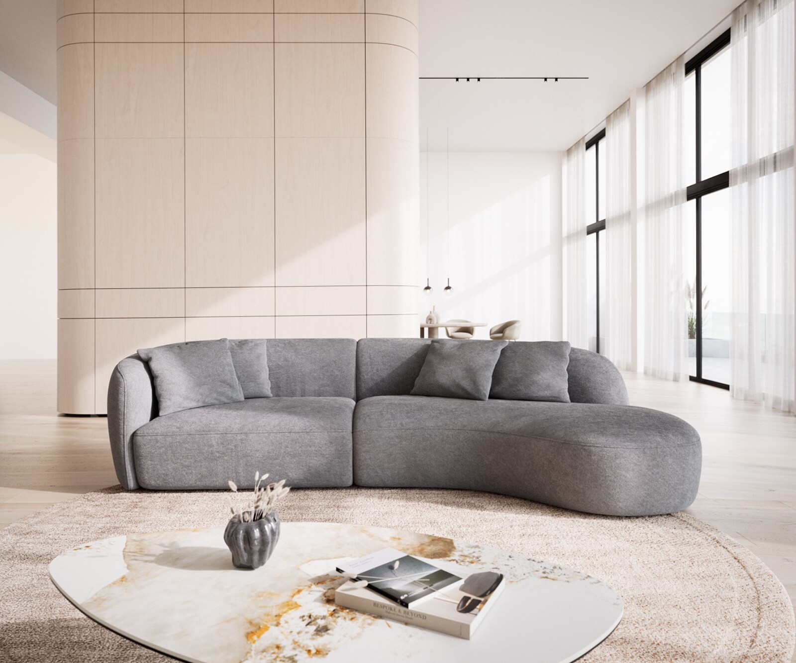 Диван Mairi 330х160 см, микрофибър, сив