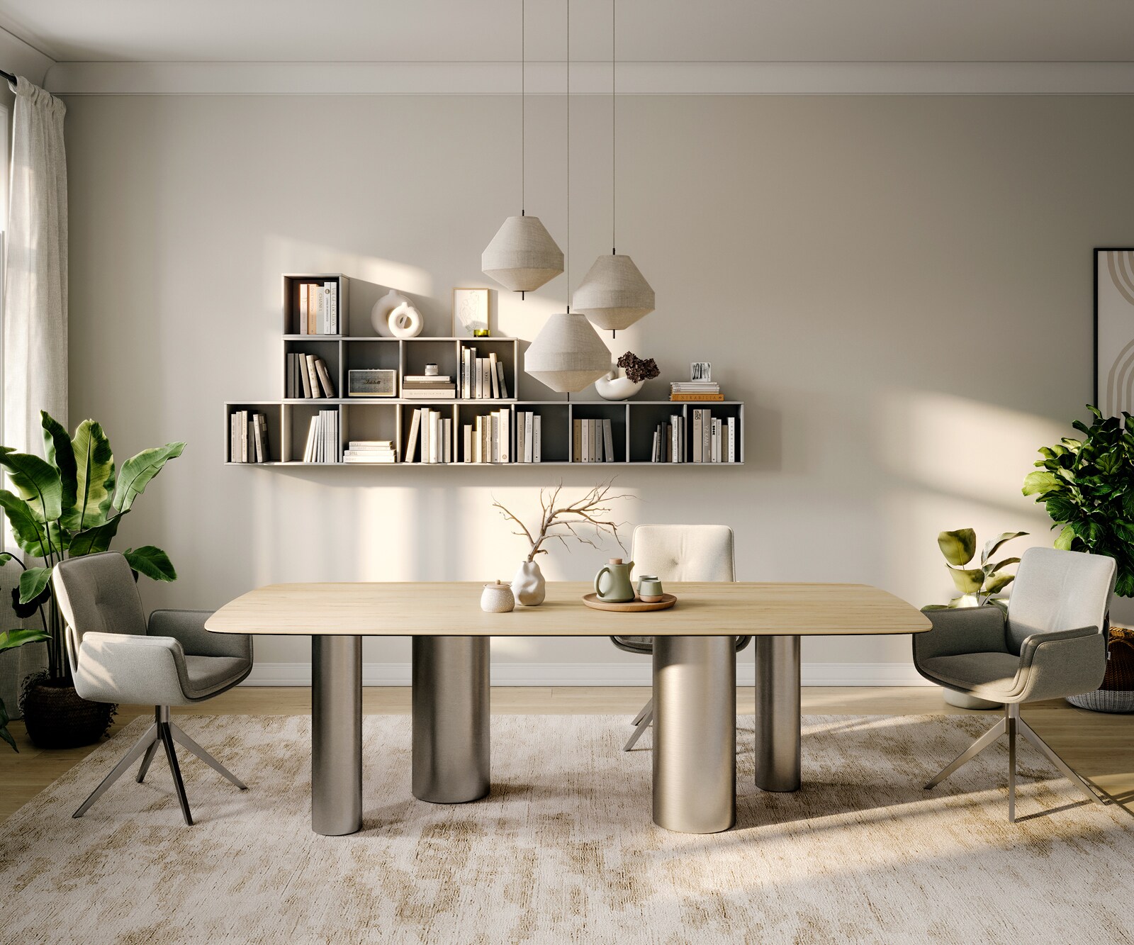 Трапезна маса Edge Boot 260x120 см, керамика Laminam „®“ в цвят „Sabbia“ (дъбов), с крака „Pilier“ от матирана неръждаема стомана 2