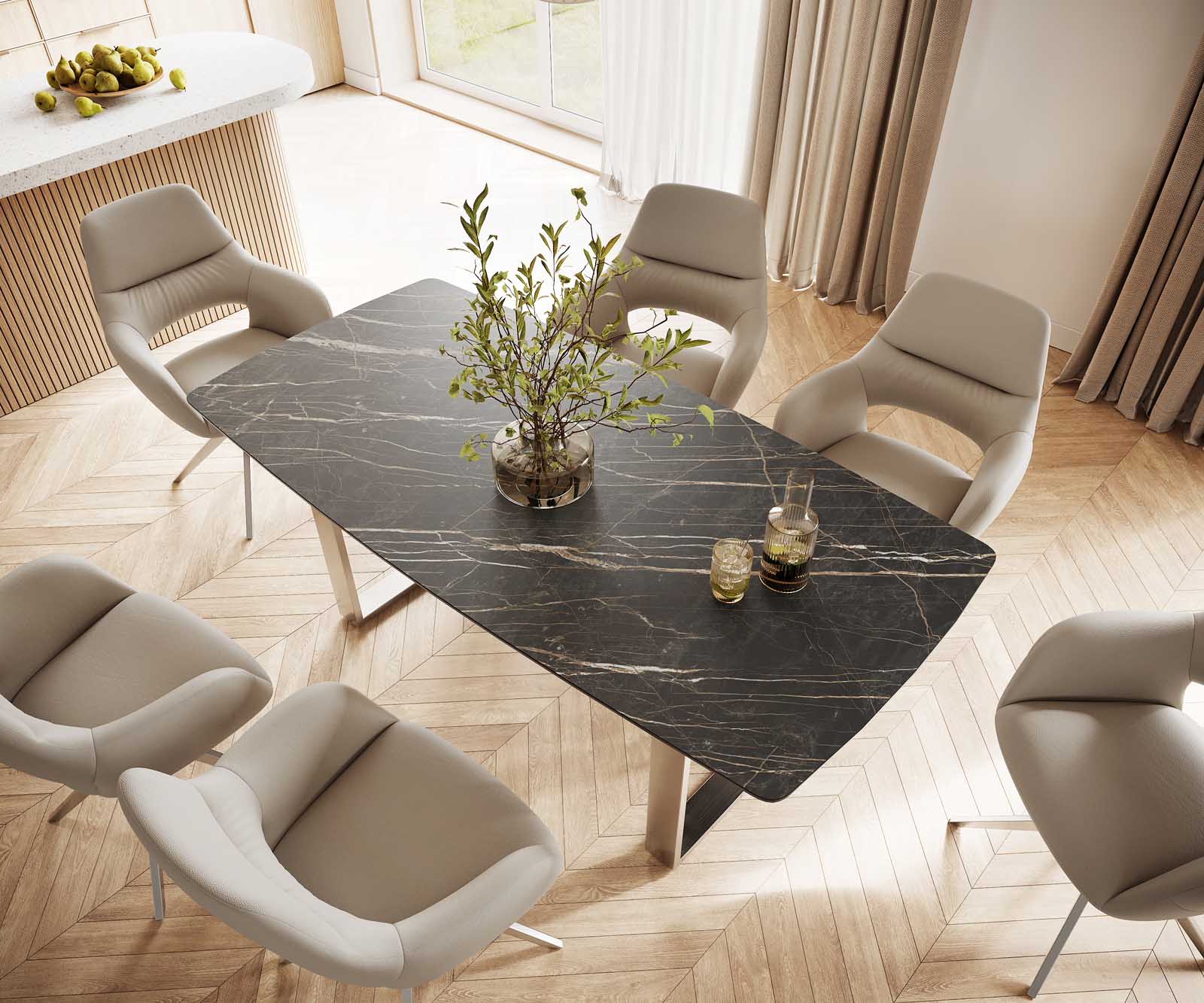 Маса Bootsform 200x100 Keramik Laminam® Noir Desir Кафяв Неръждаема стомана Тесен профил Edge 3
